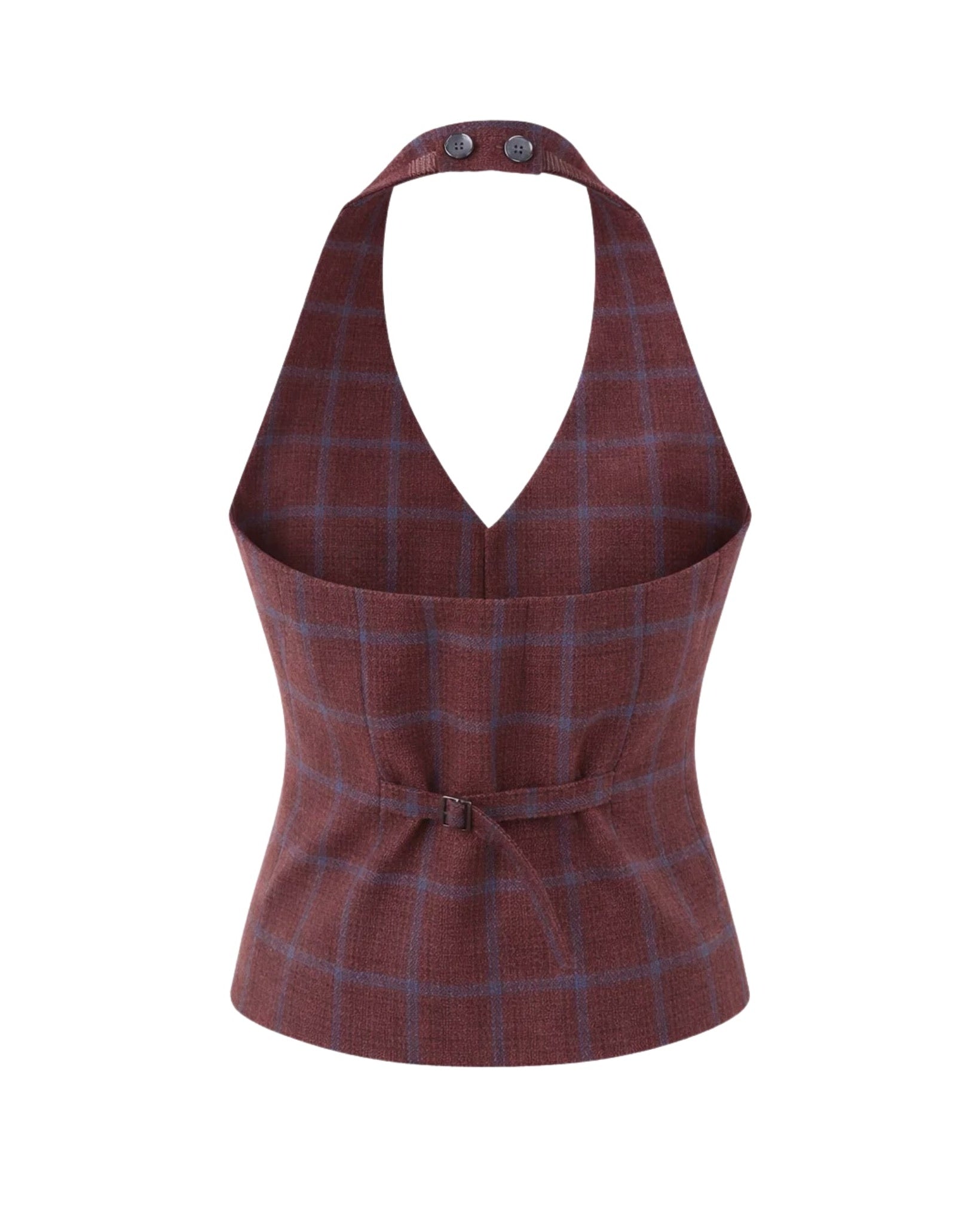 Tailory burgundy plaid halter vest back view