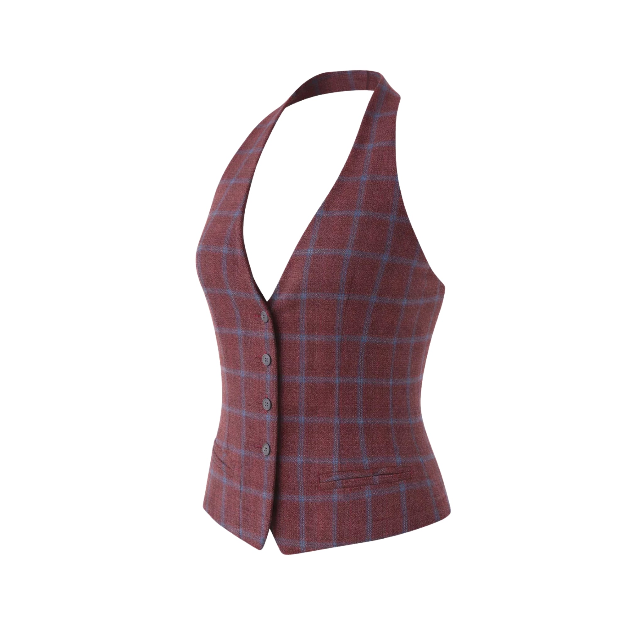 Tailory burgundy plaid halter vest side view