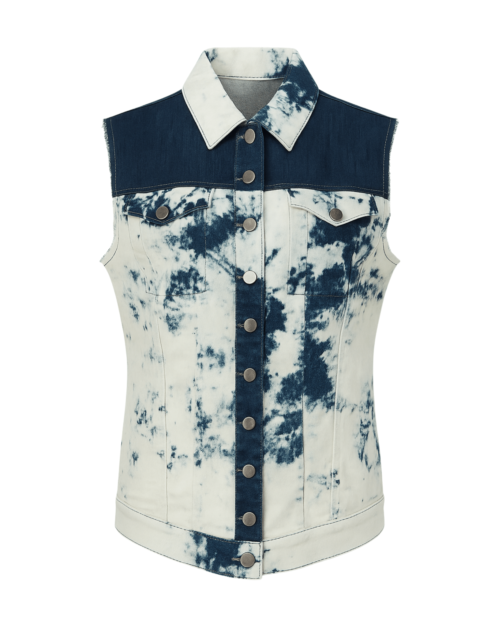 Tailory tie-dye sleeveless denim vest front view
