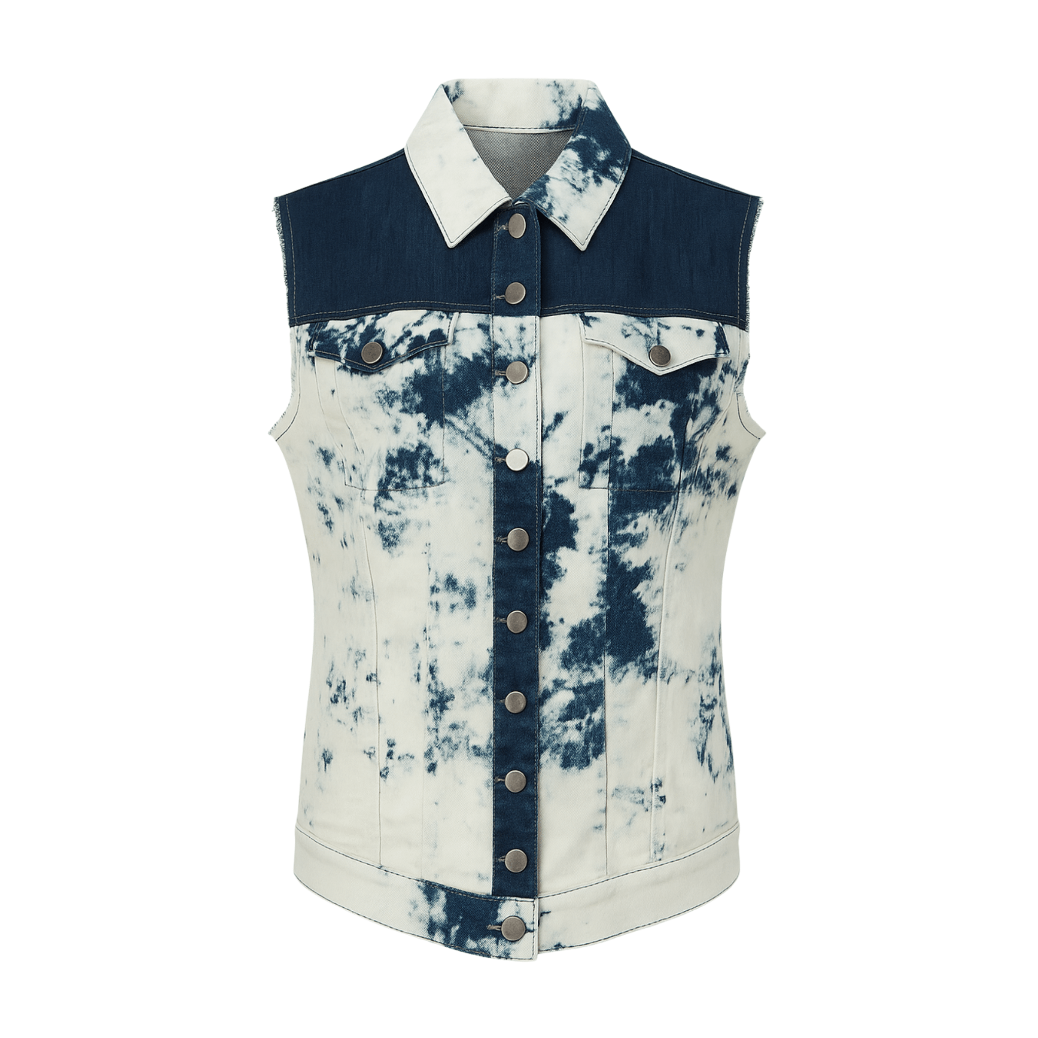 Tailory tie-dye sleeveless denim vest front view