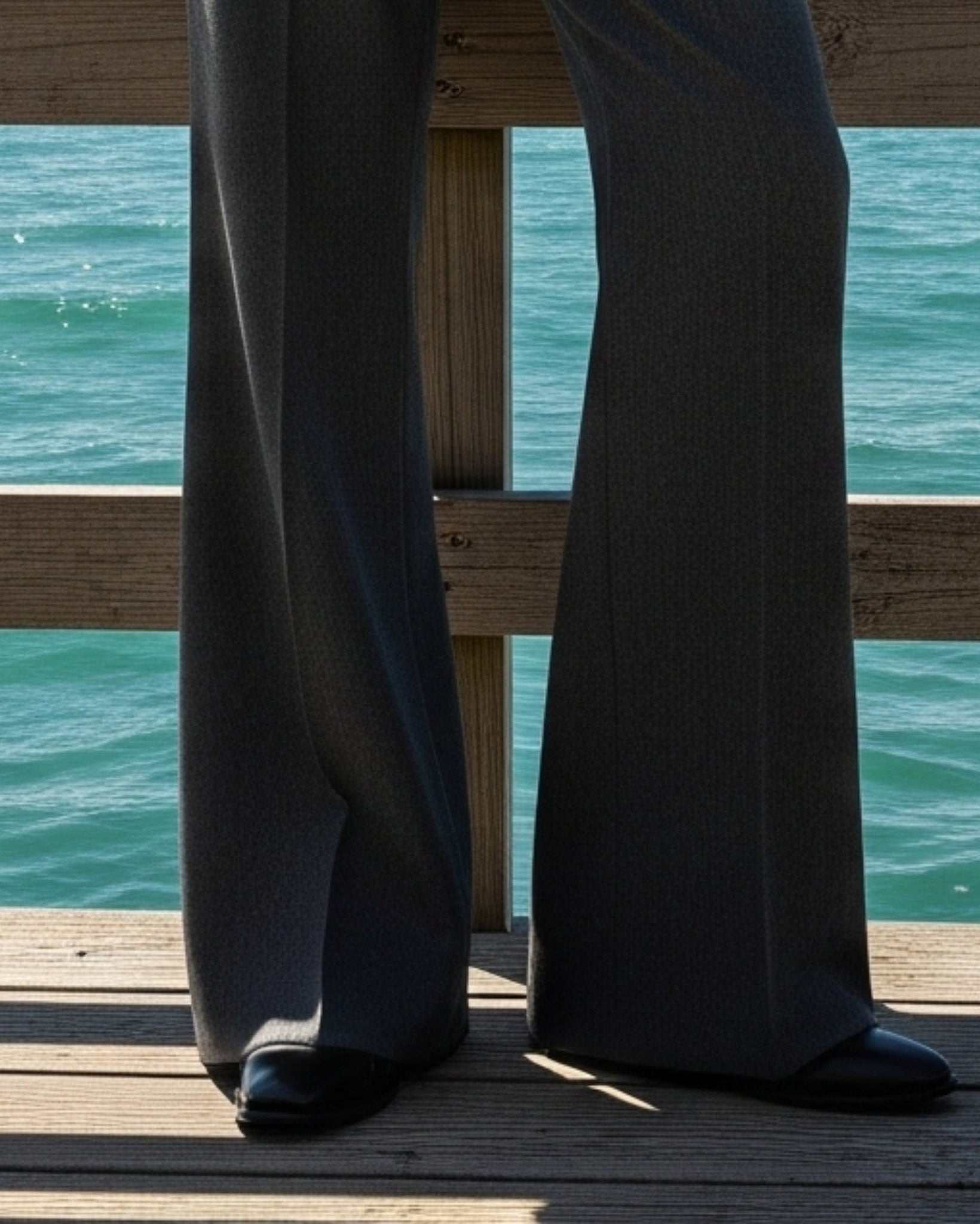 Tailory heather charcoal wide-leg trousers detail