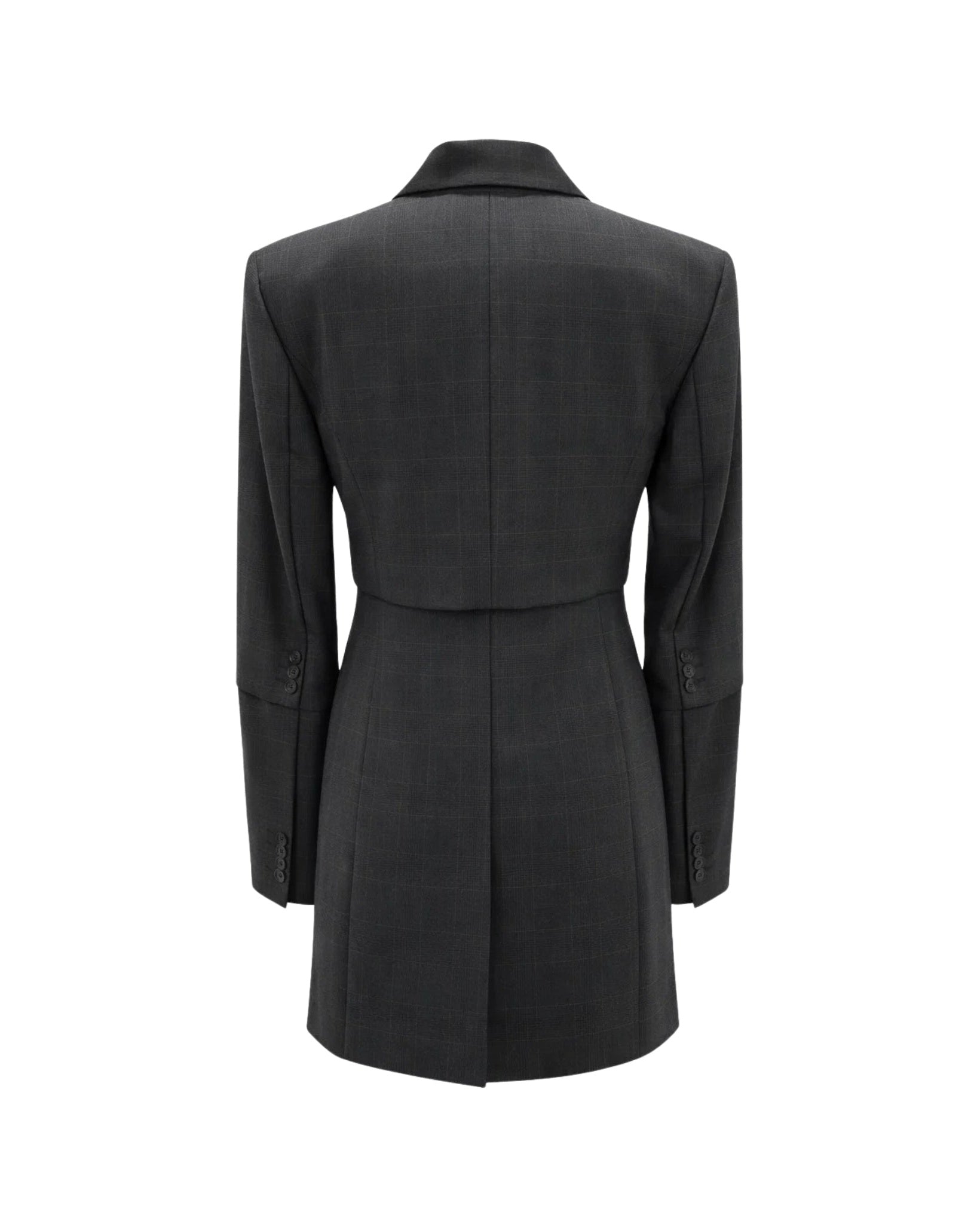 Tailory grey windowpane dual-layer peak-lapel jacket back view