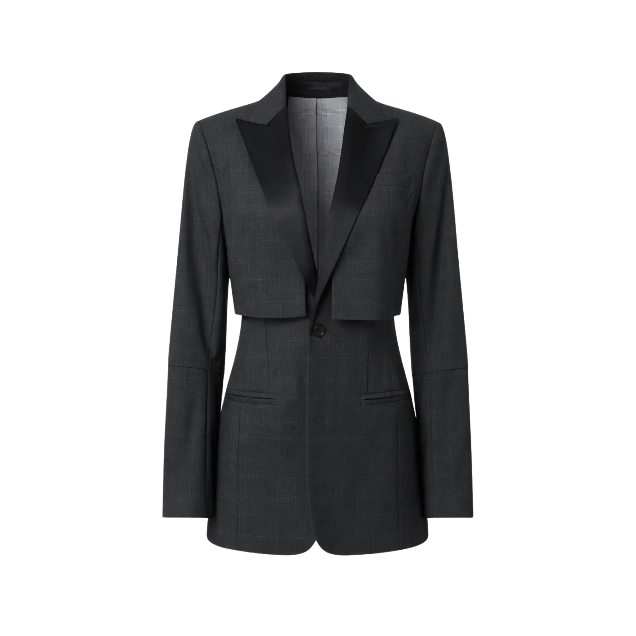 Tailory grey windowpane dual-layer peak-lapel jacket front view