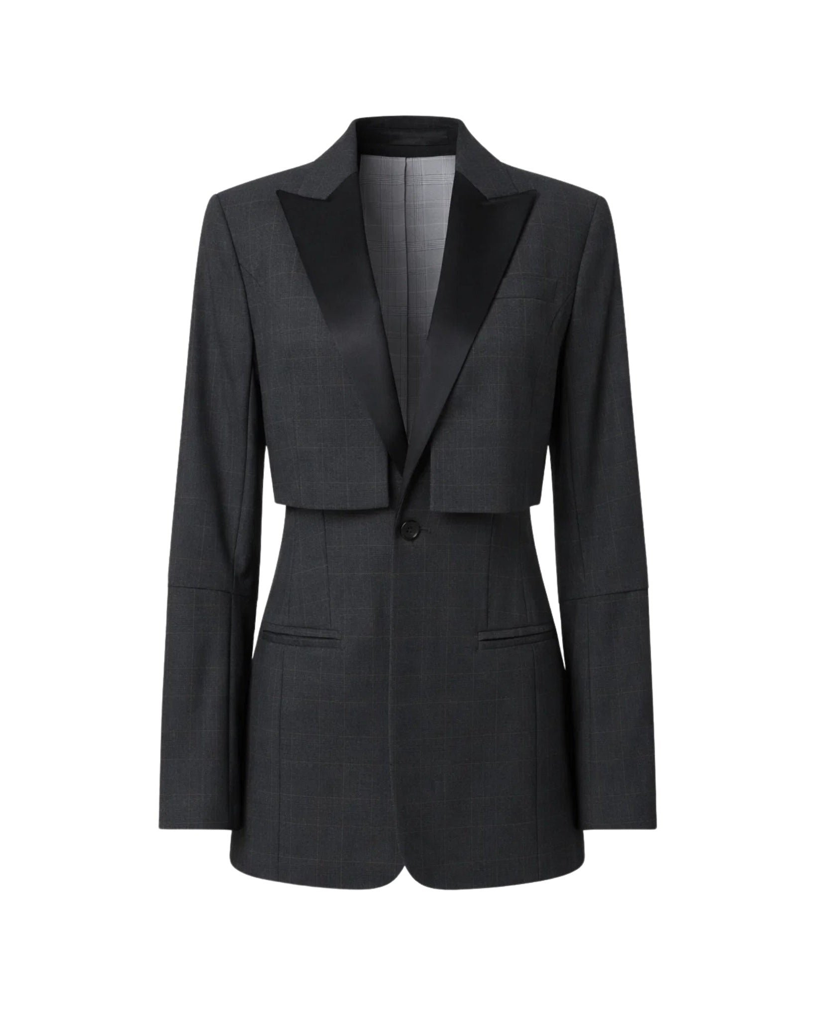 Tailory grey windowpane dual-layer peak-lapel jacket front view