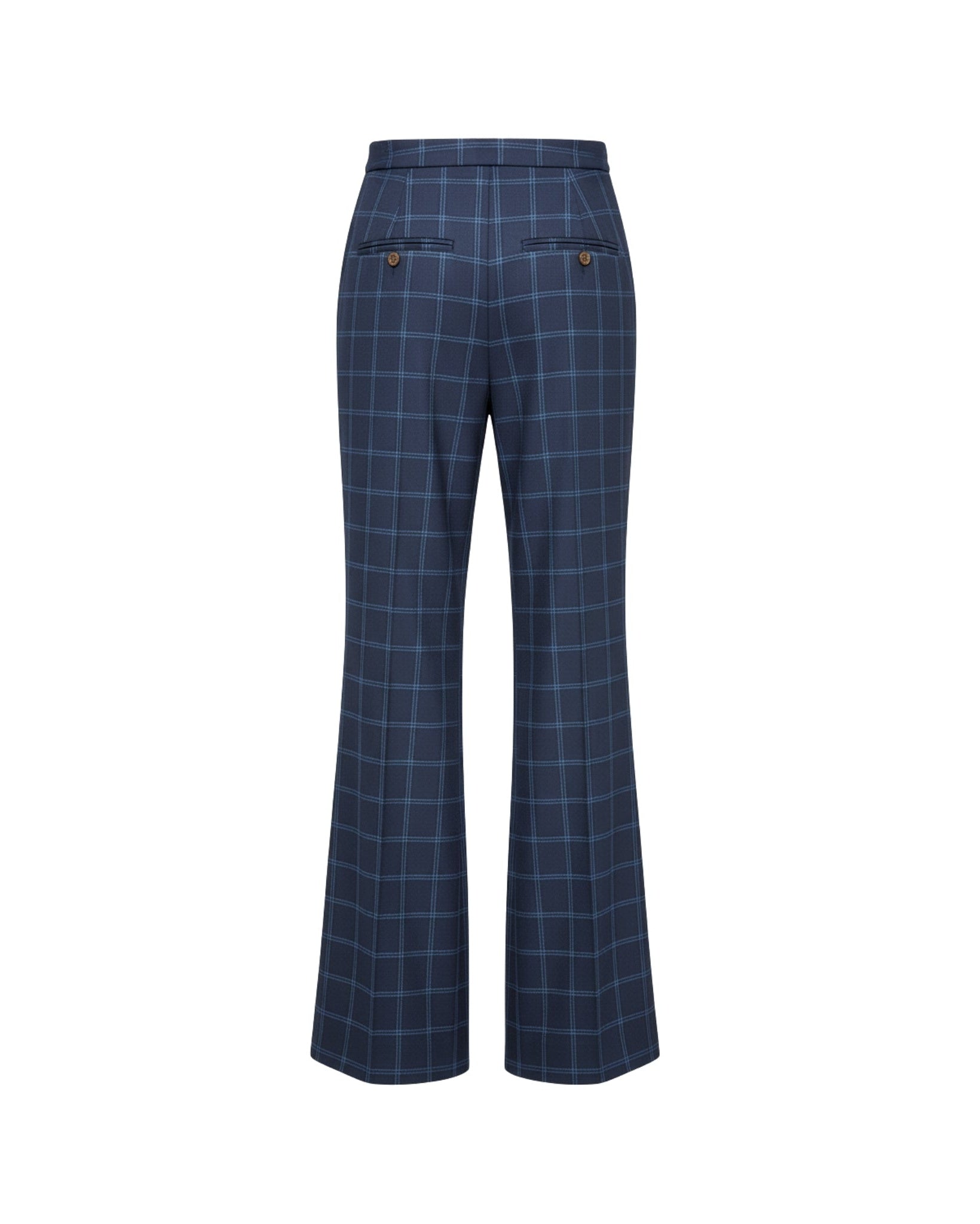 Tailory navy blue windowpane flared tailored trousers back view