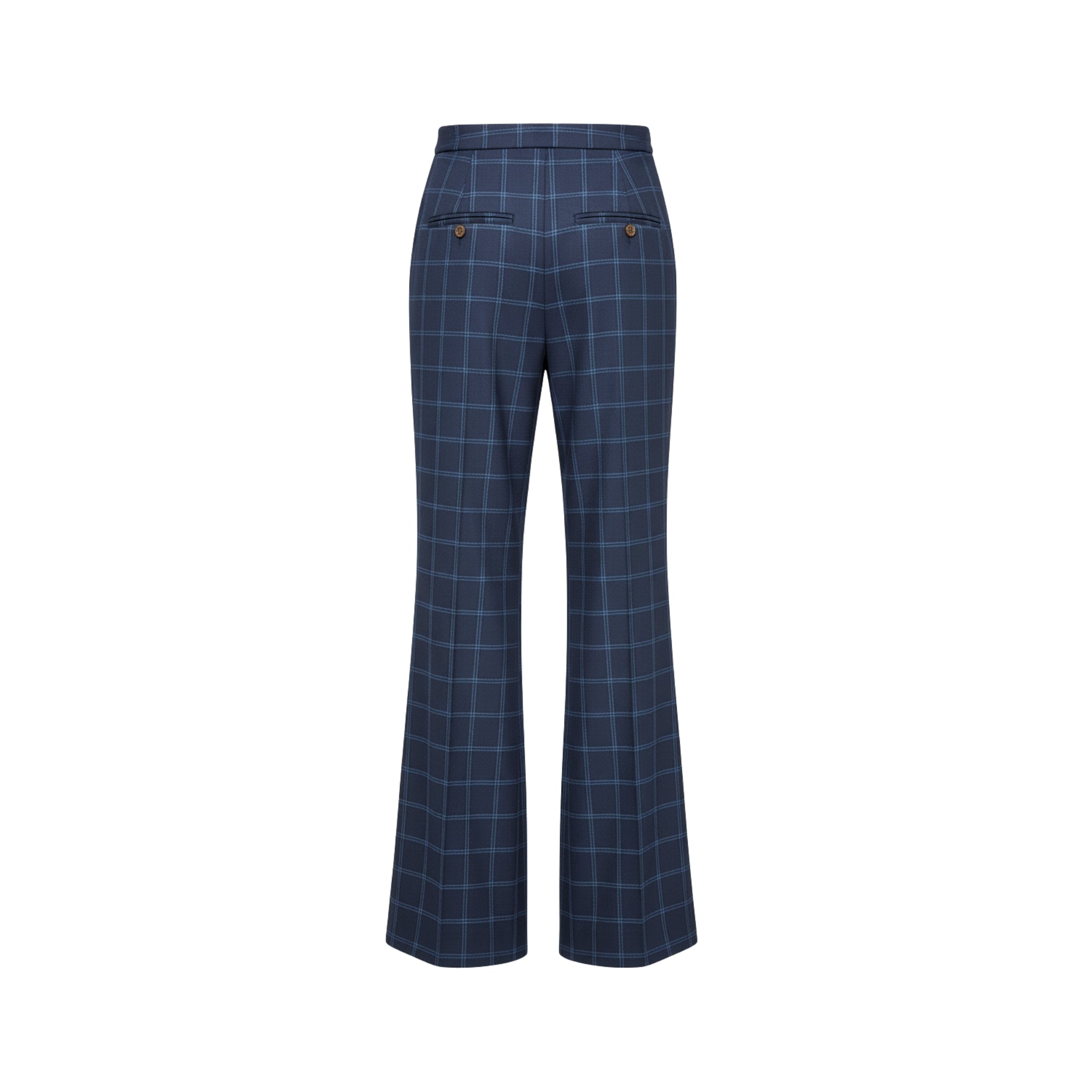 Tailory navy blue windowpane flared tailored trousers back view