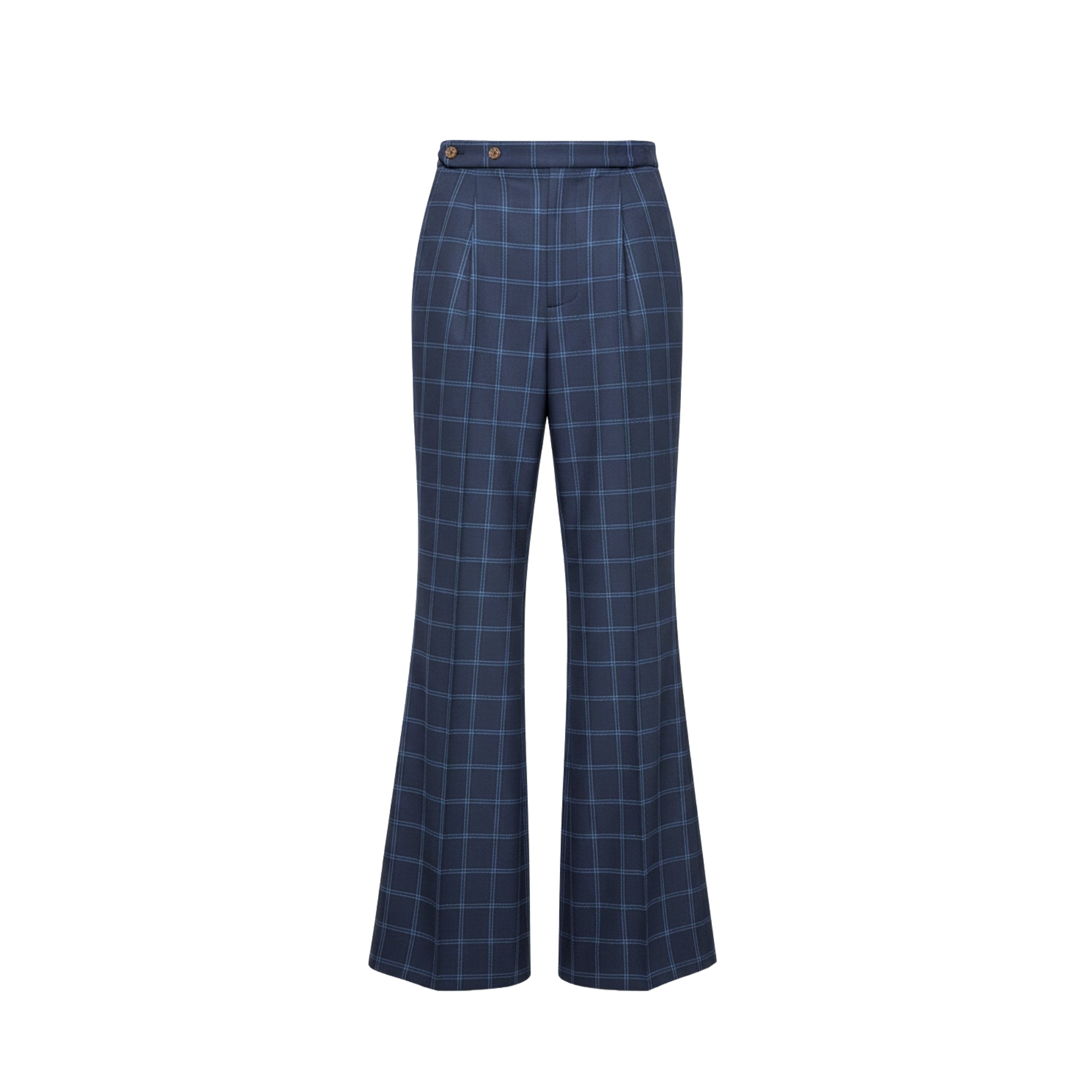 Tailory navy blue windowpane flared tailored trousers front view