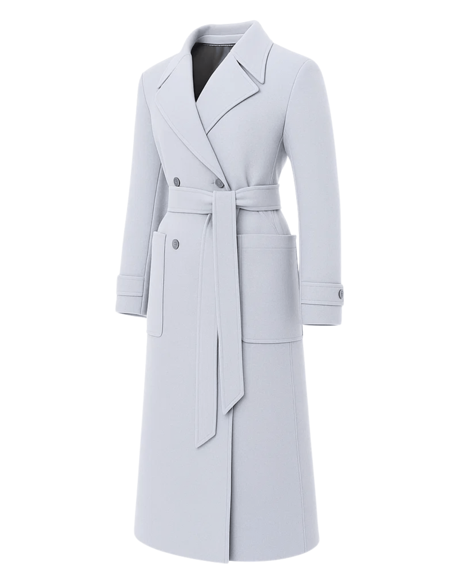 Tailory ash grey double-breasted wrap coat side view