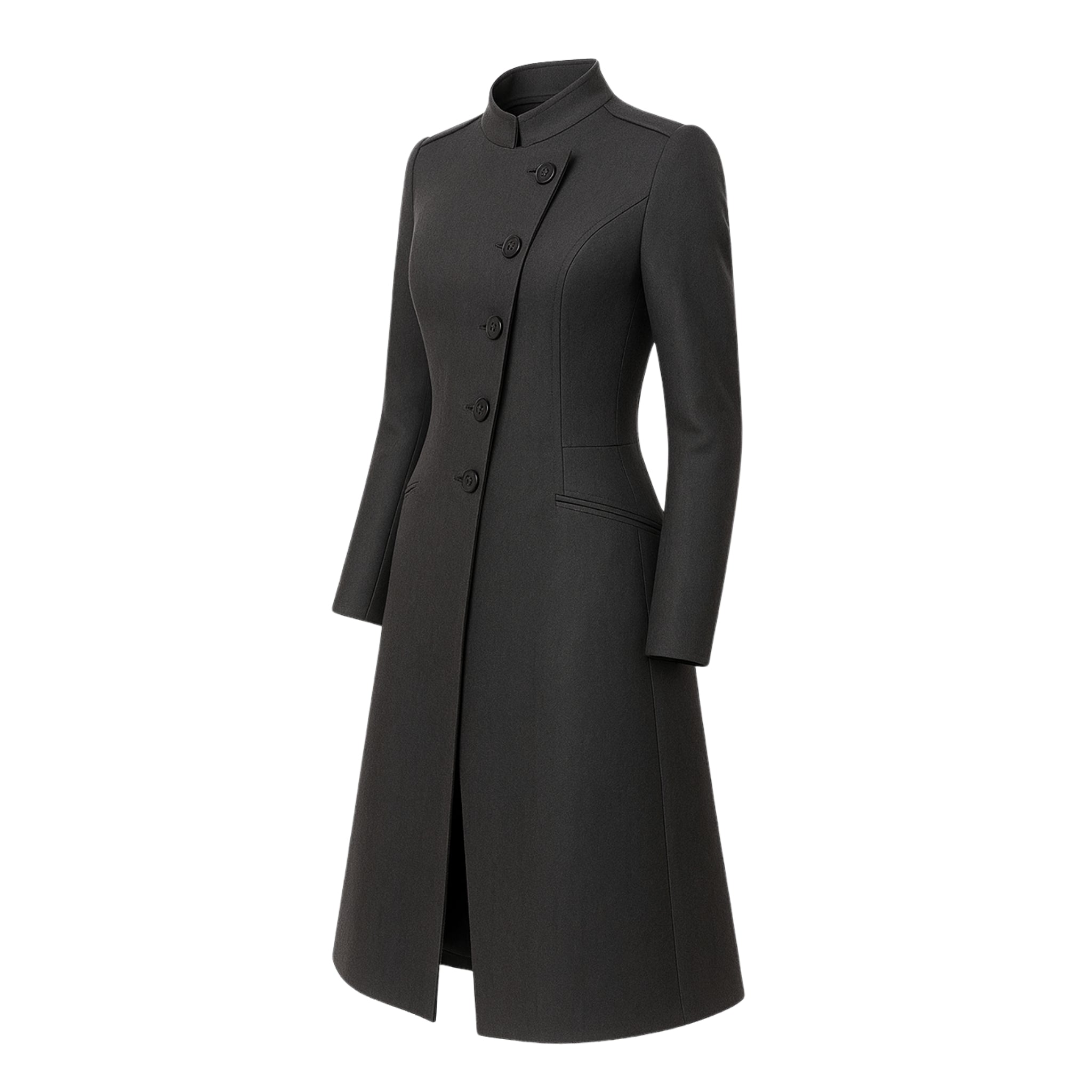 Tailory charcoal deconstructed military double-breasted coat side view