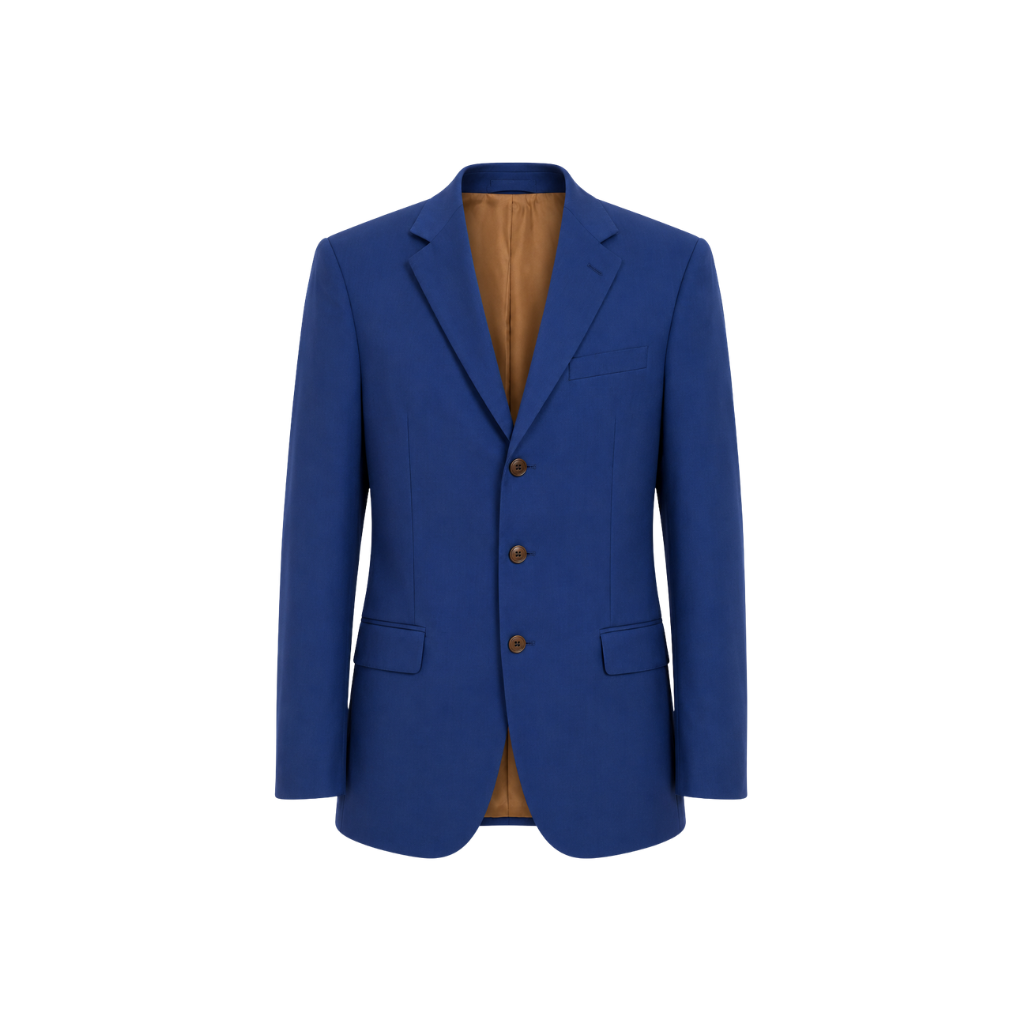 Blue blazer on a mannequin with a white background