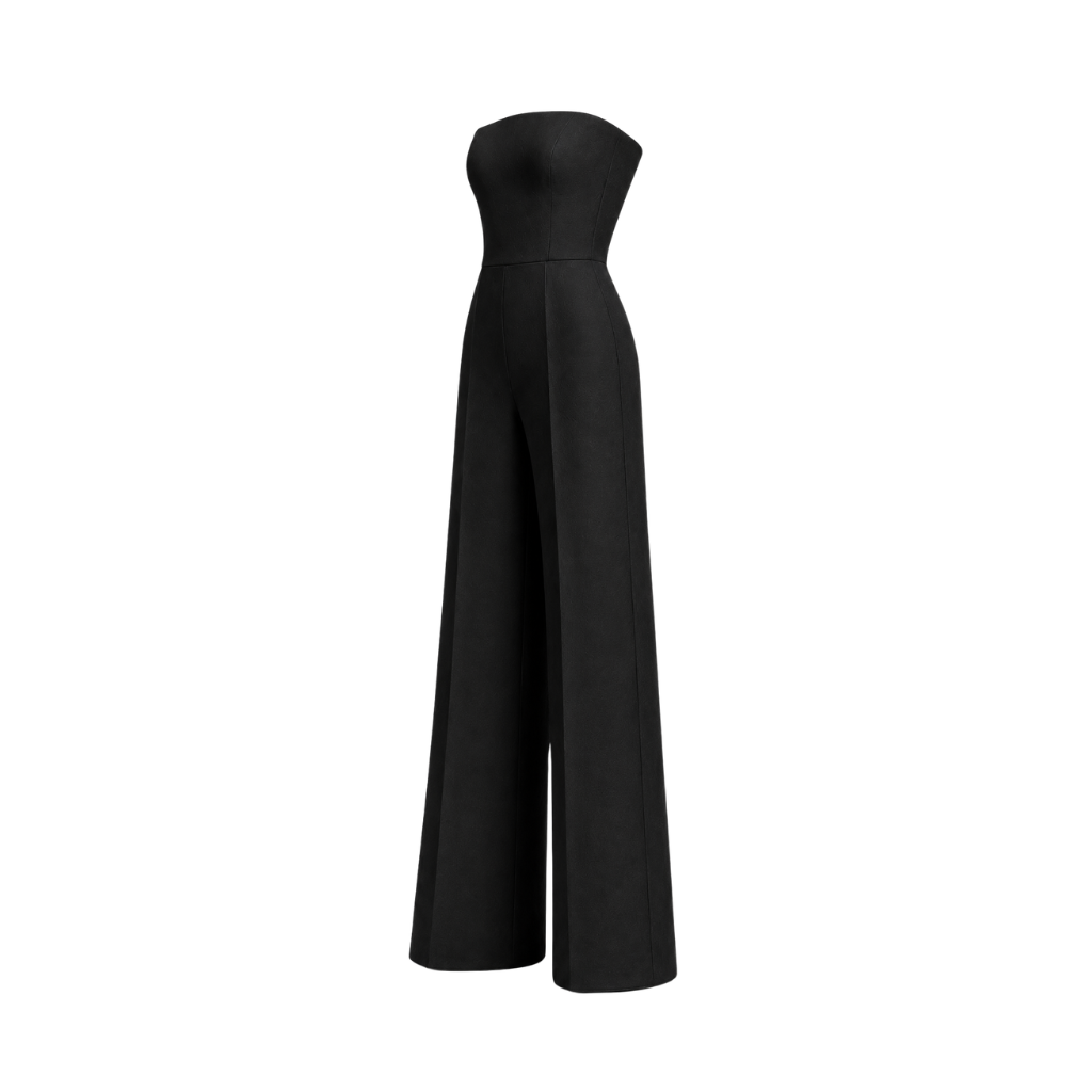 Women's black Loro Piana wool city hall wedding jumpsuit side view