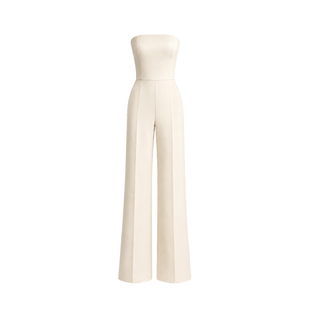 Women's ivory Loro Piana wool city hall wedding jumpsuit front view