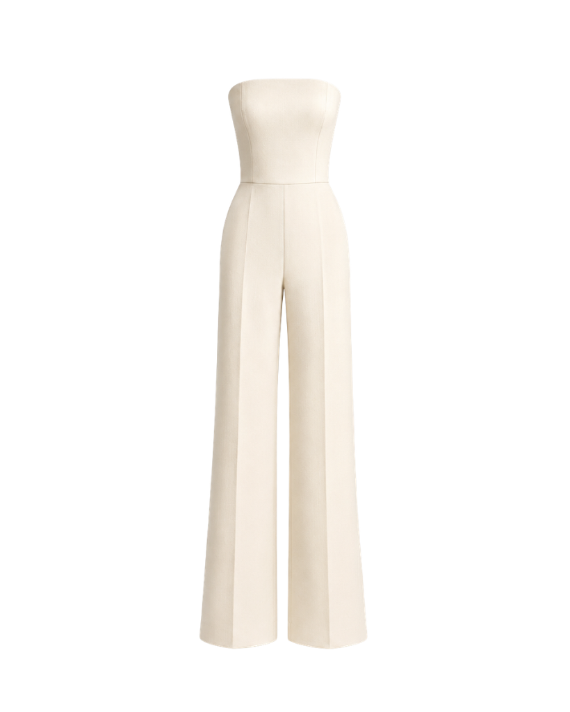 Women's ivory Loro Piana wool city hall wedding jumpsuit front view