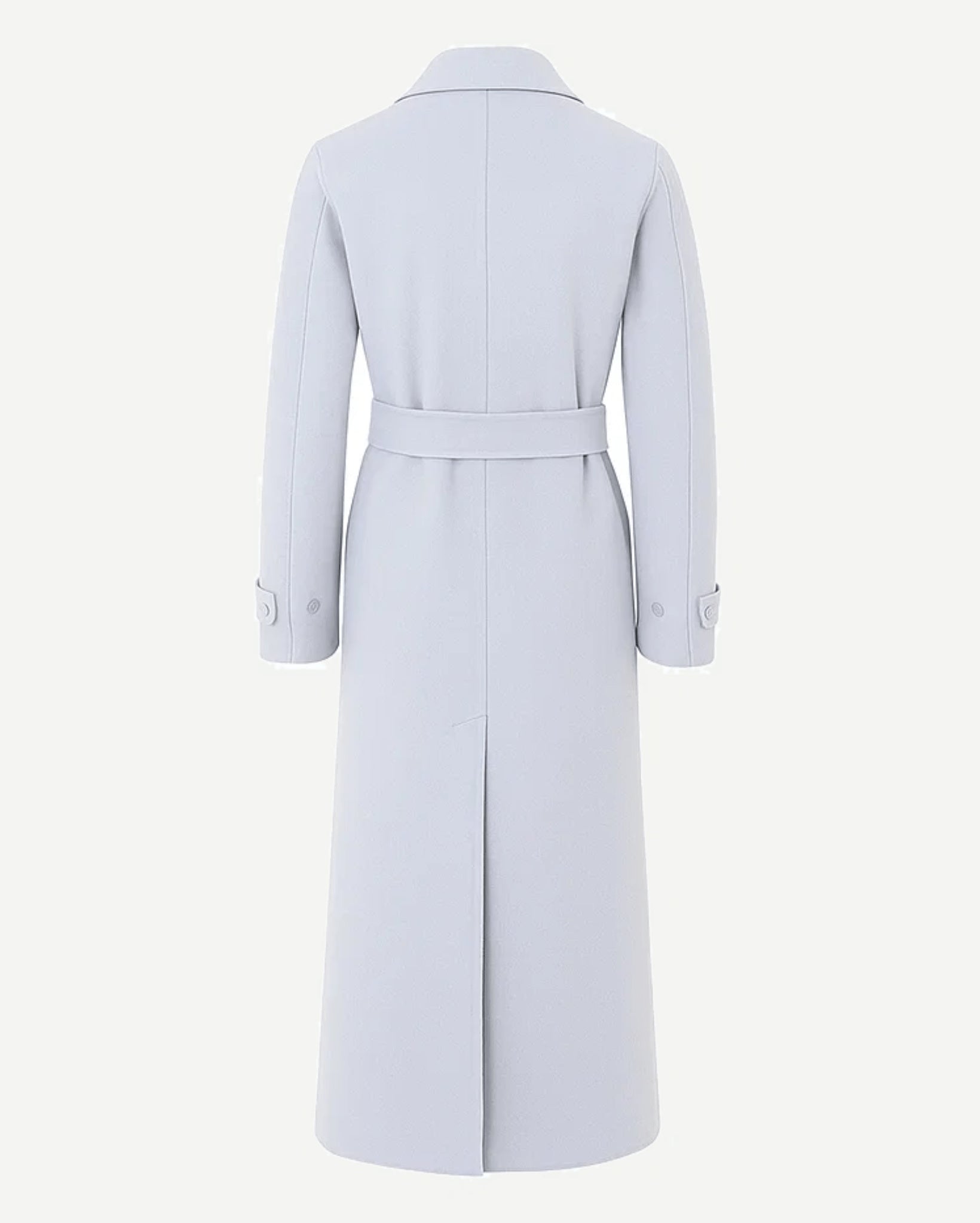 Tailory ash grey double-breasted wrap coat back view