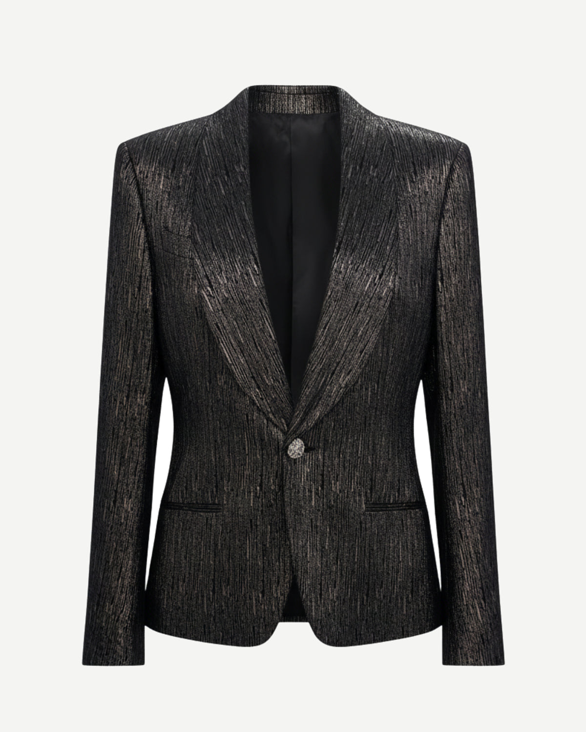 Tailory black crinkled metallic single-button blazer front view