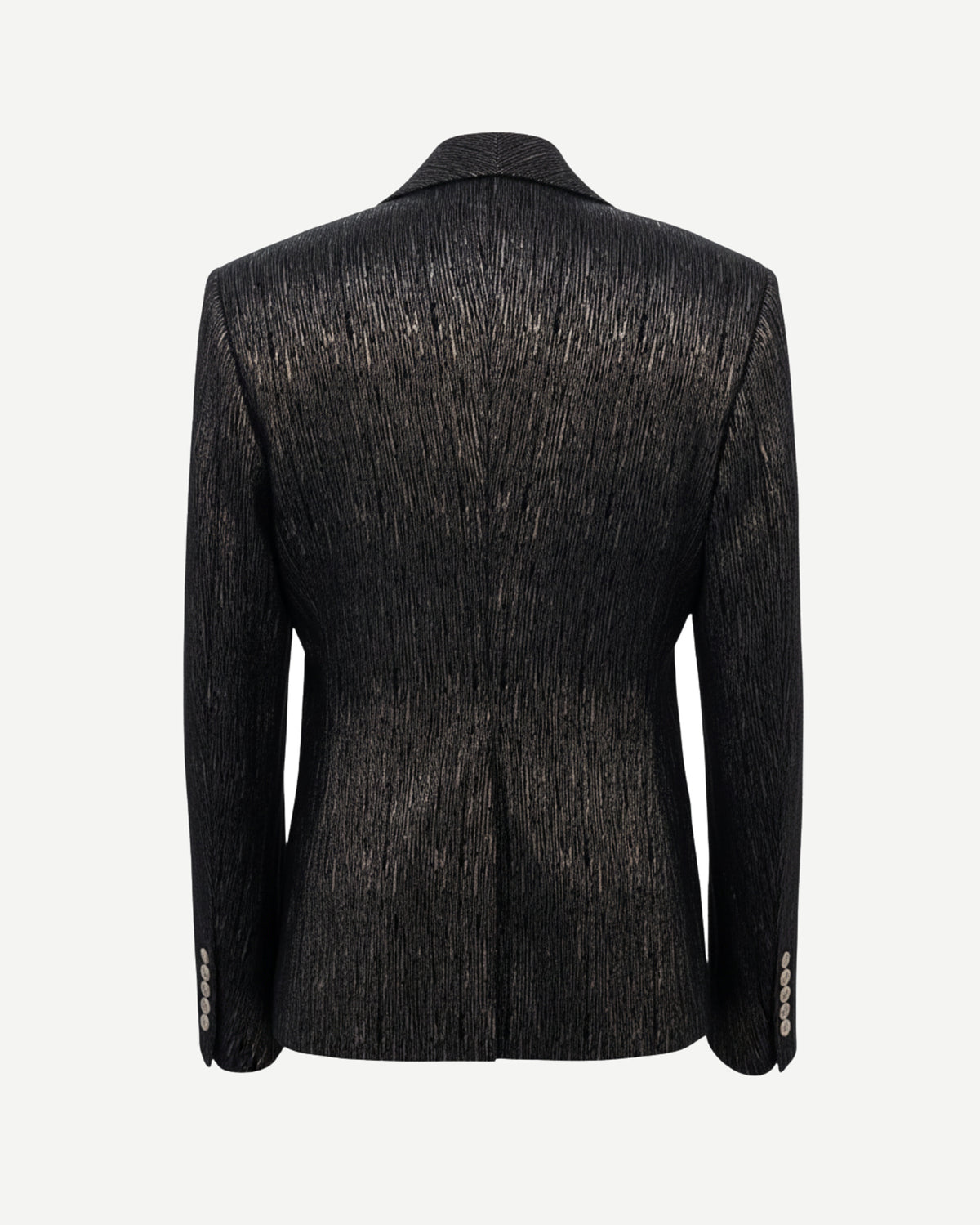 Tailory black crinkled metallic single-button blazer back view