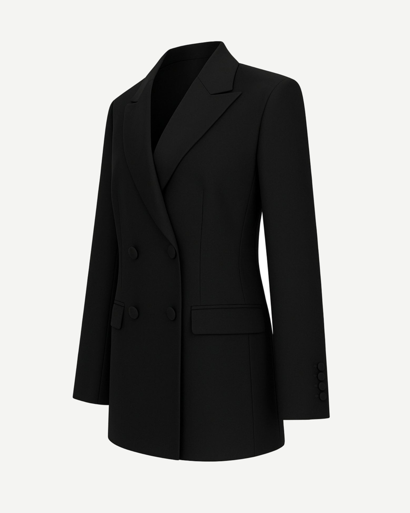 Tailory black double-breasted peak-lapel blazer side view
