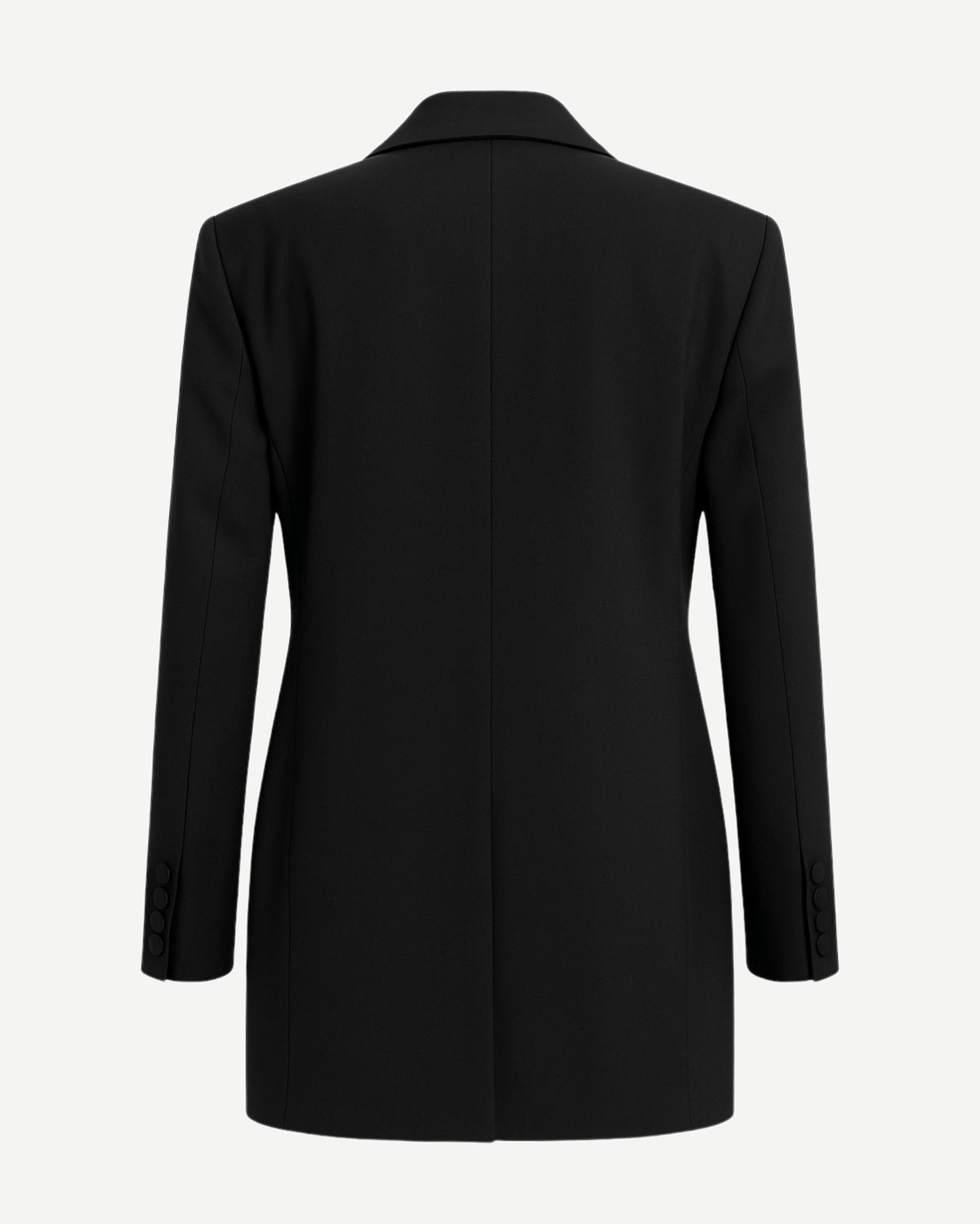 Tailory black double-breasted peak-lapel blazer back view
