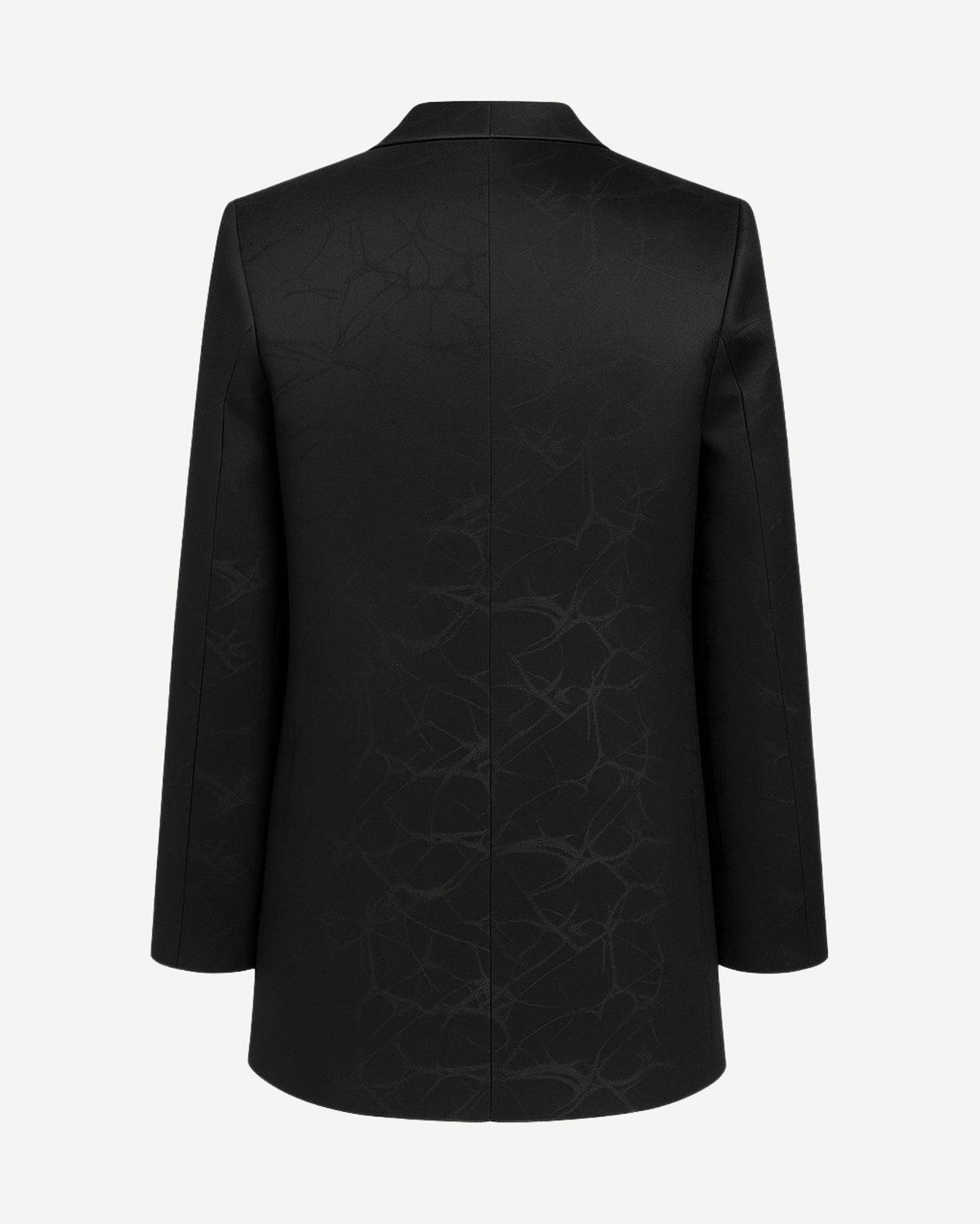 Black coat with a subtle pattern on a white background