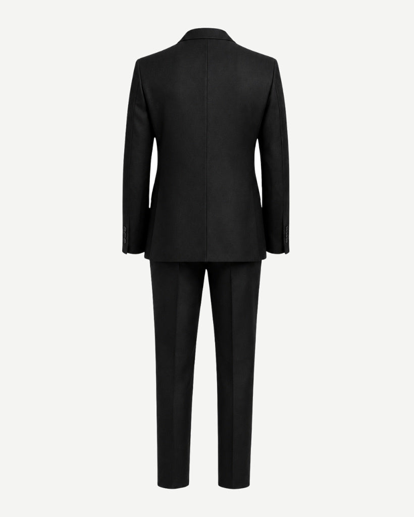Black Loro Piana three-piece suit back view