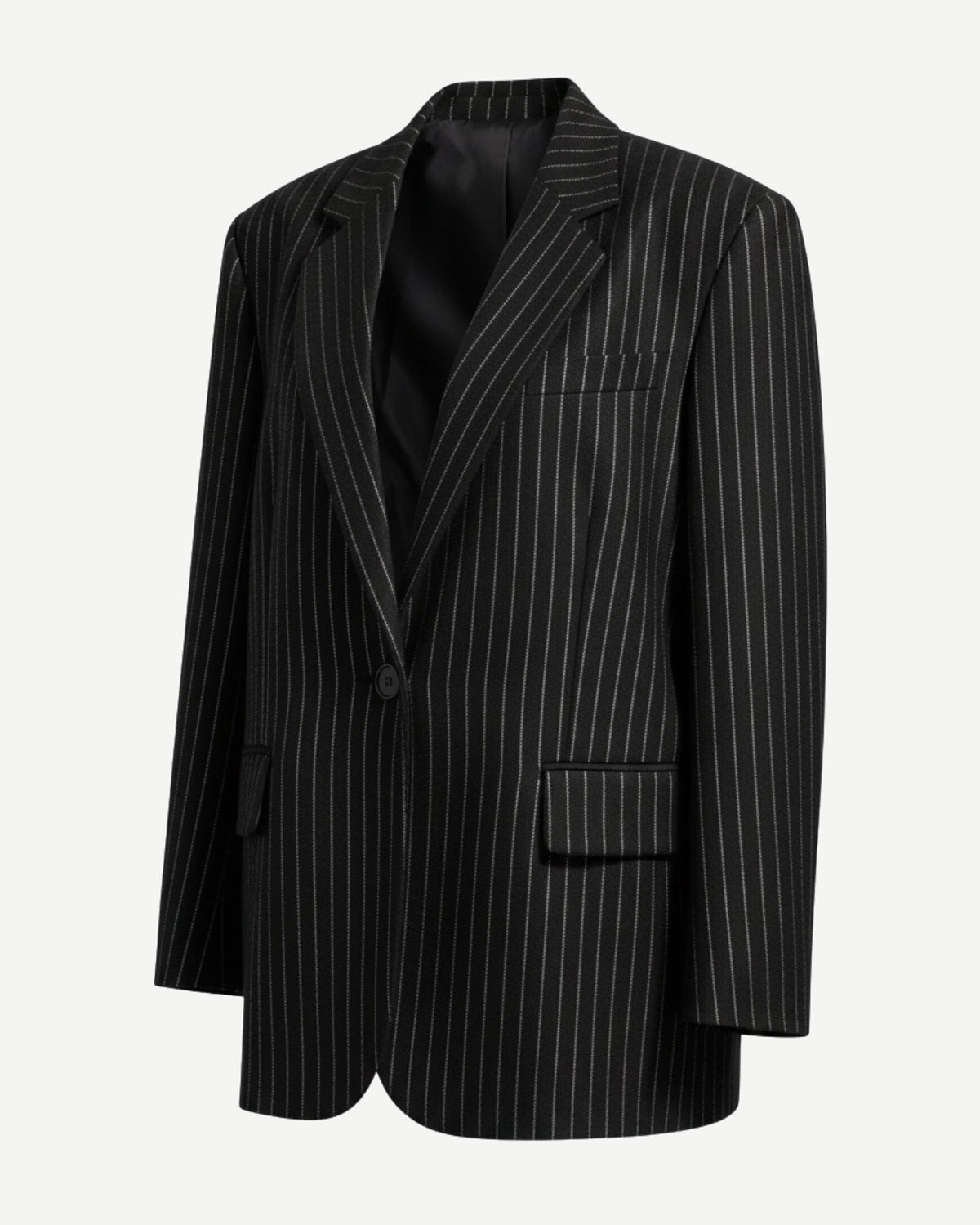 Tailory black white pinstripe oversized blazer side view