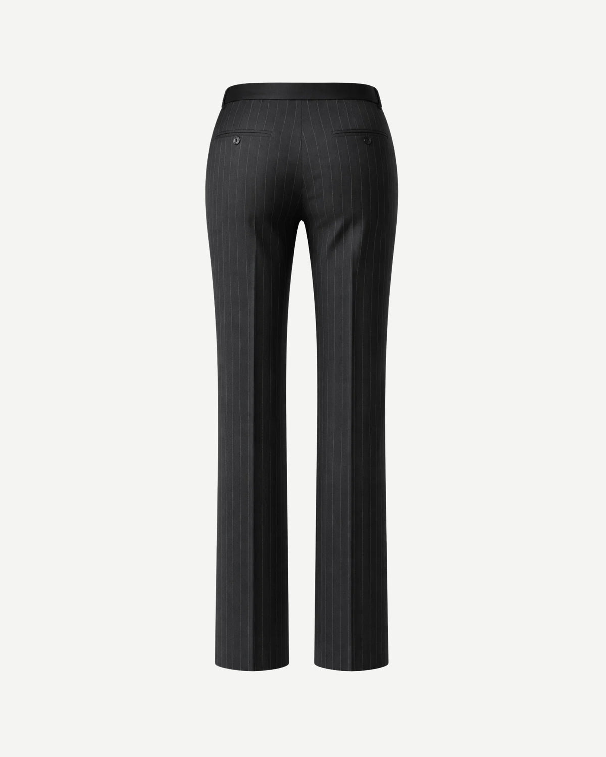 Tailory black pinstripe wide-leg trousers back view