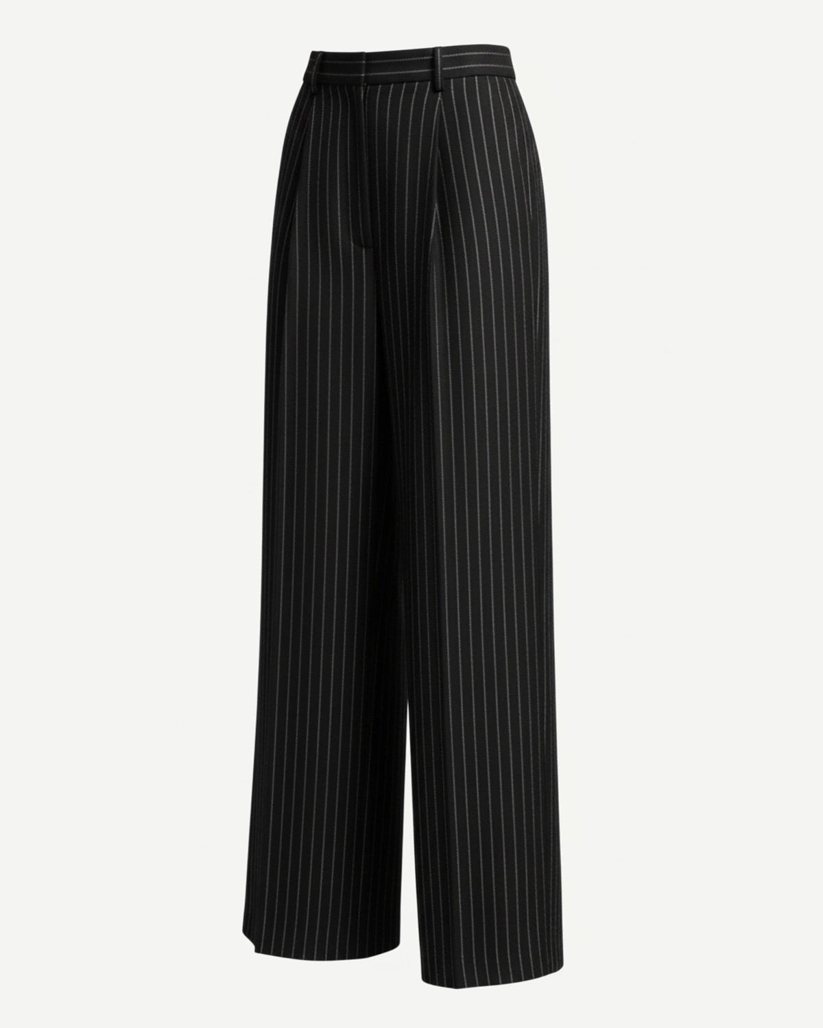 Tailory black white pinstripe wide-leg trousers side view
