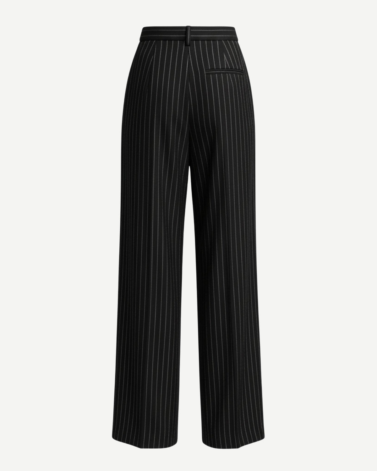 Tailory black white pinstripe wide-leg trousers back view