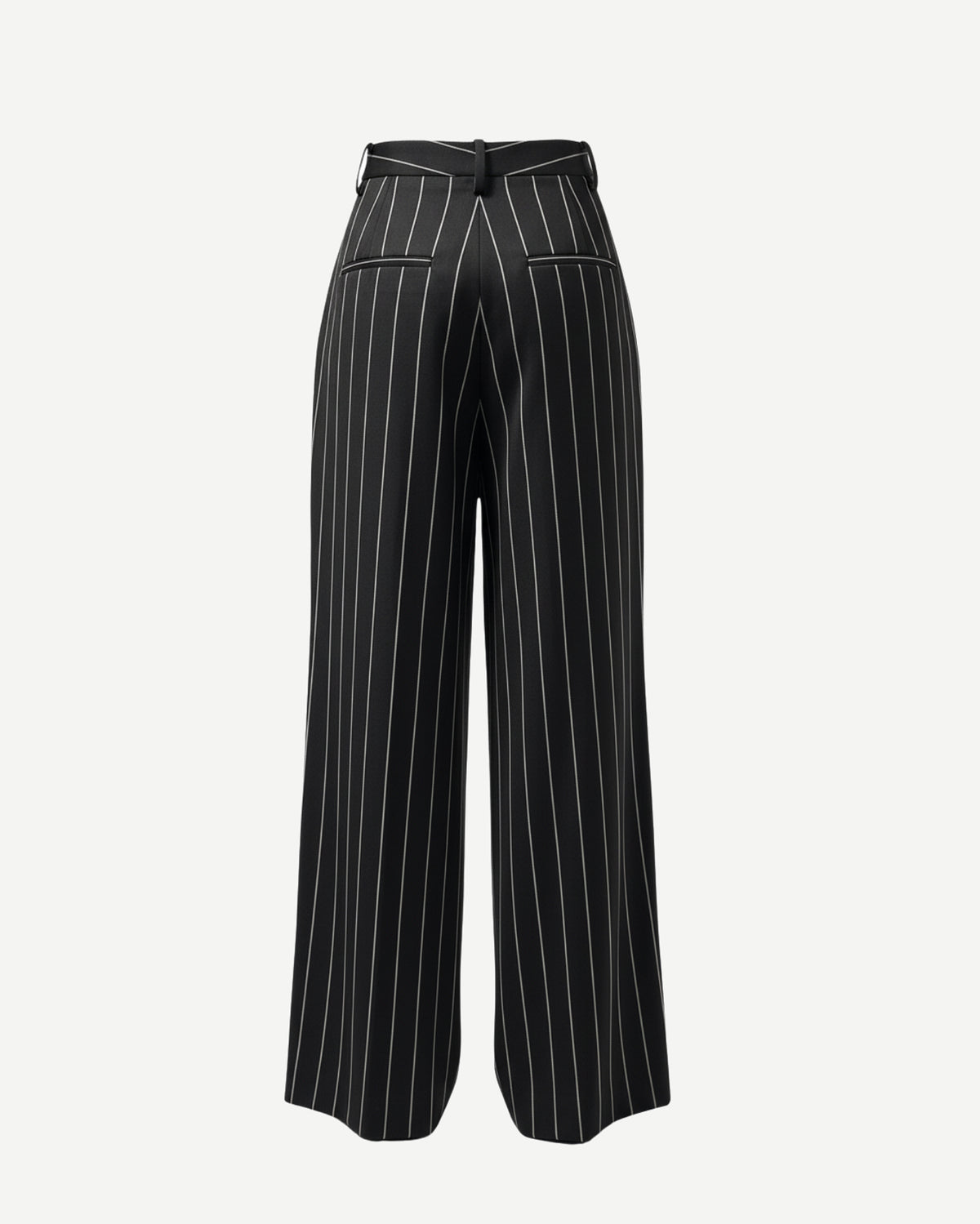 Tailory black pinstripe wide-leg trousers back view