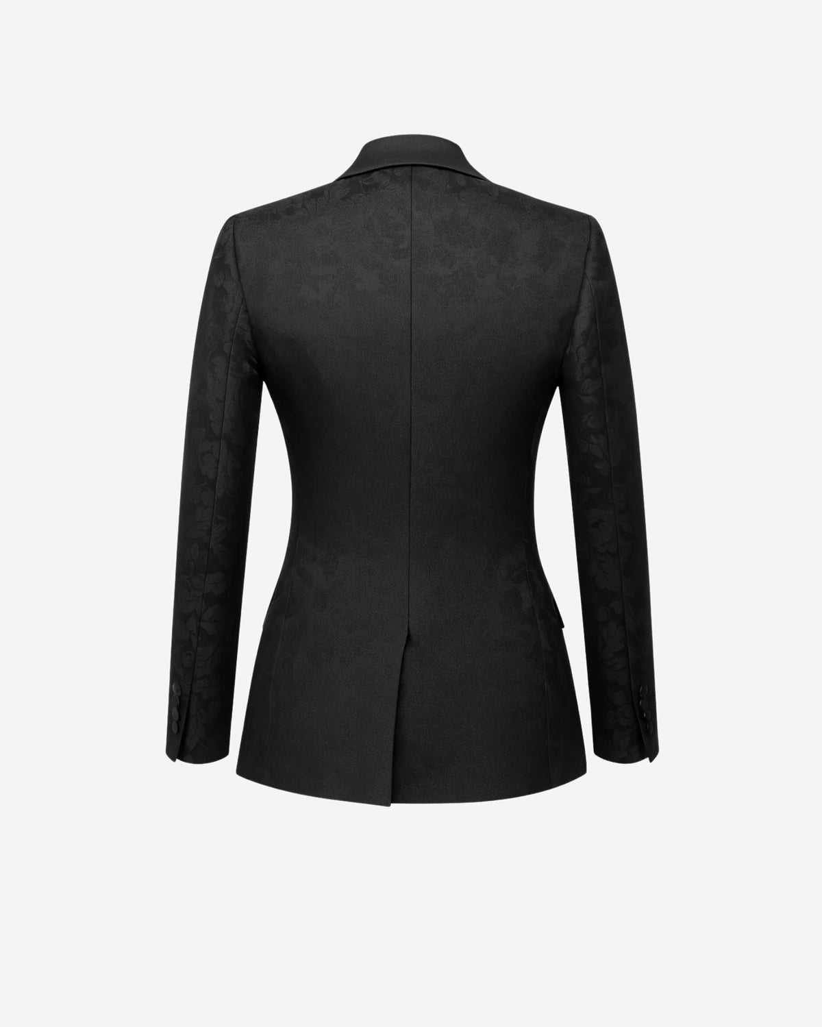 Tailory black satin shawl lapel tuxedo jacket back view