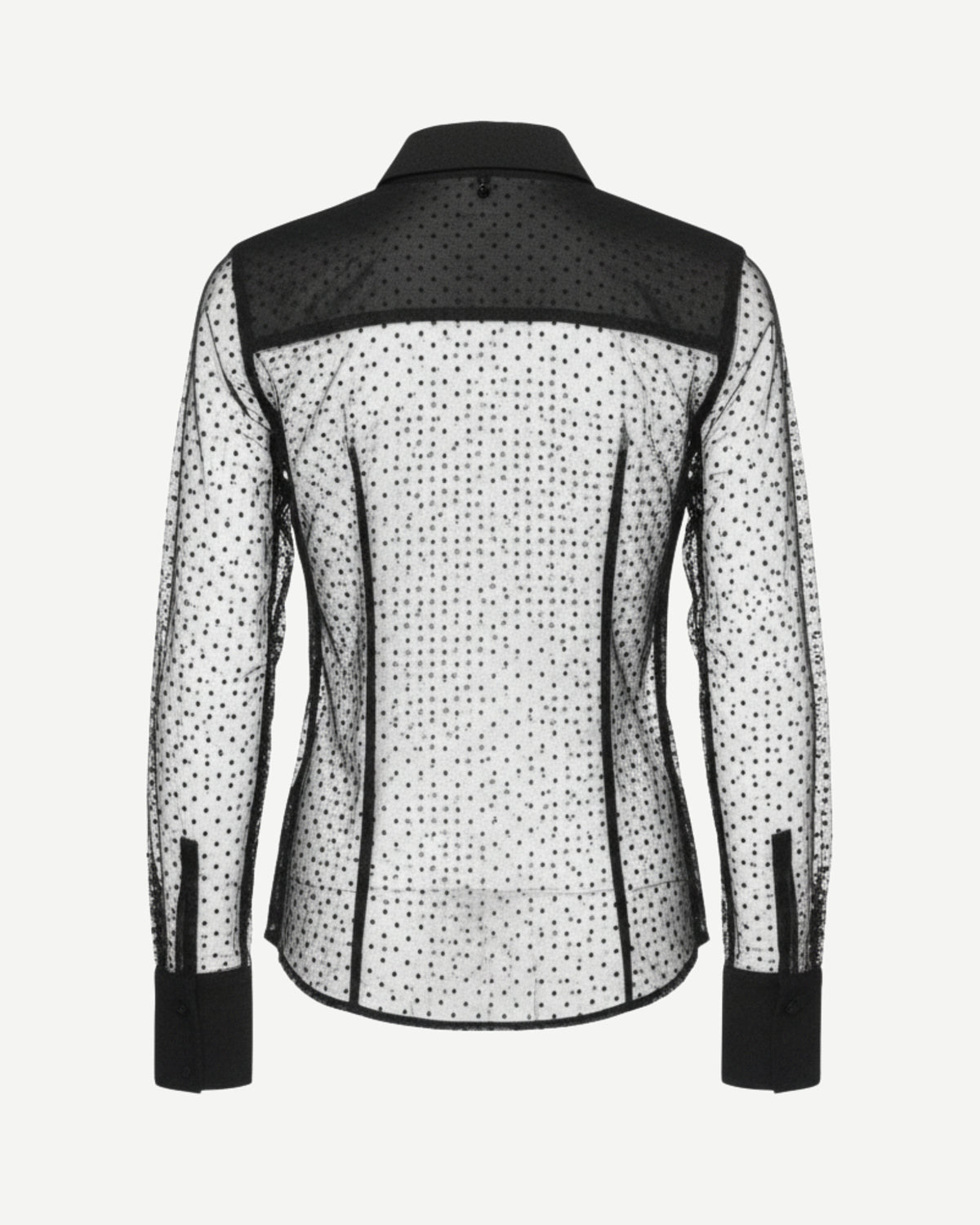 Tailory black silk tulle lace panel shirt back view