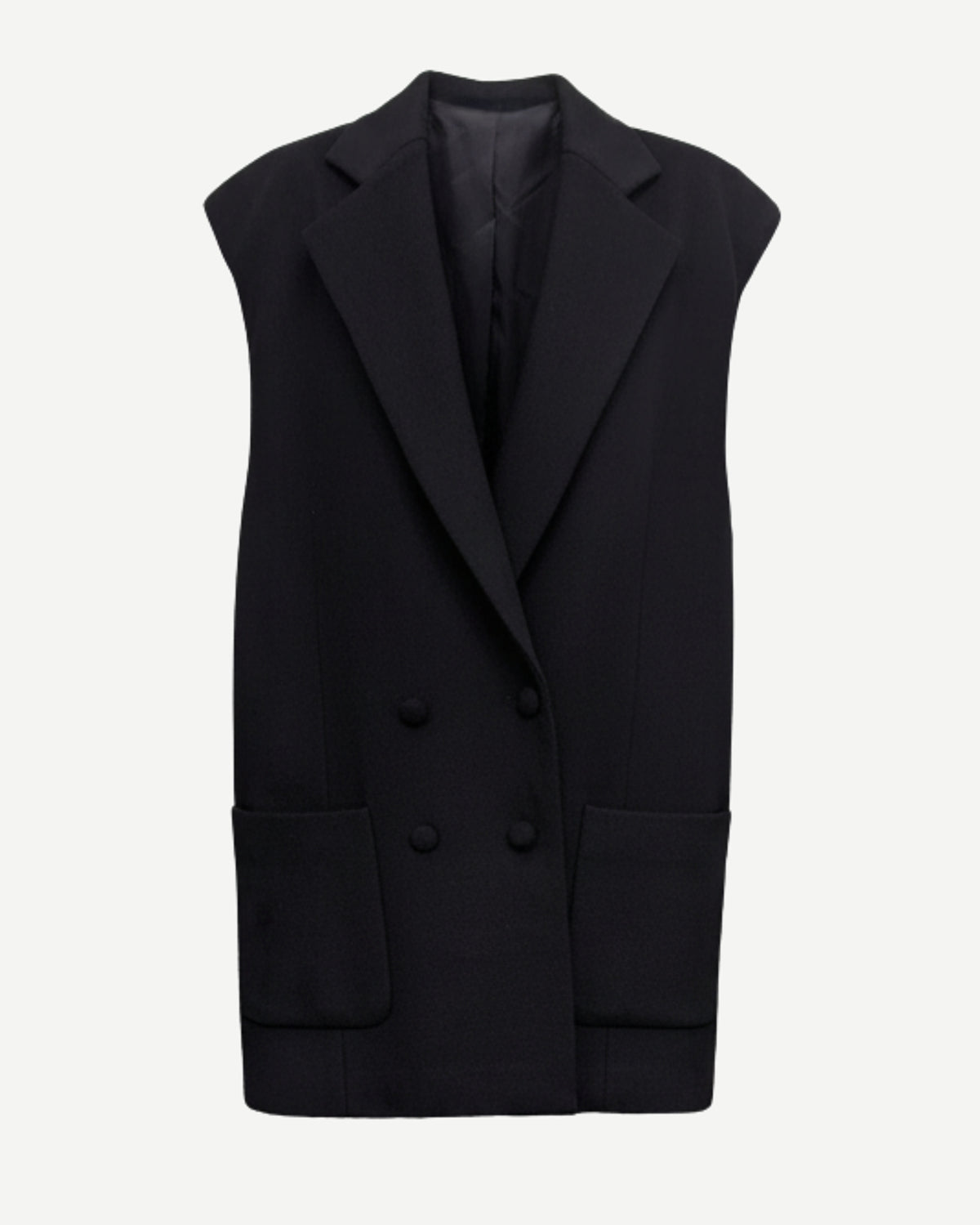 Tailory black sleeveless double-breasted blazer vest front view