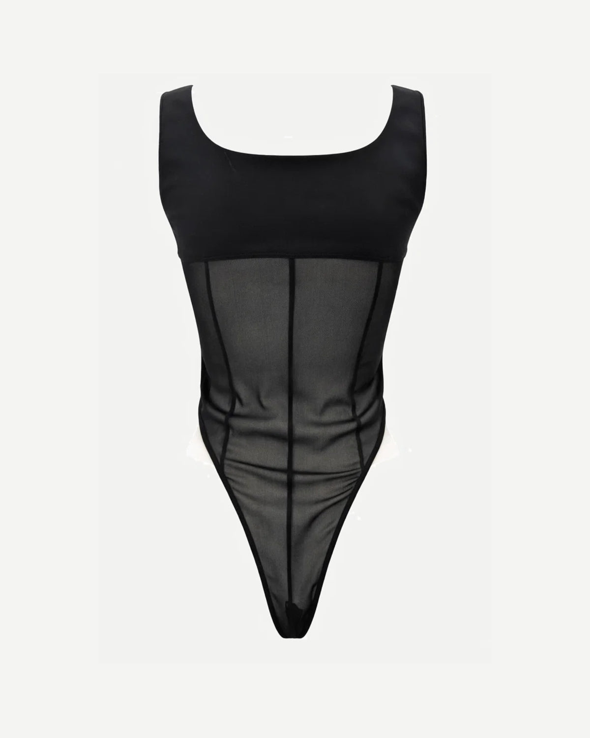 Tailory black bodysuit with sheer panel construction back view