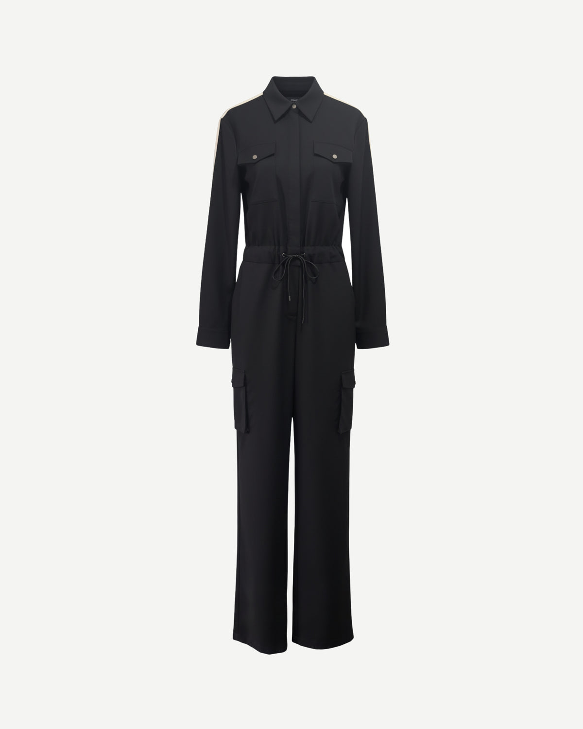 Tailory black tailored jumpsuit with waist-cinch drawstring front view