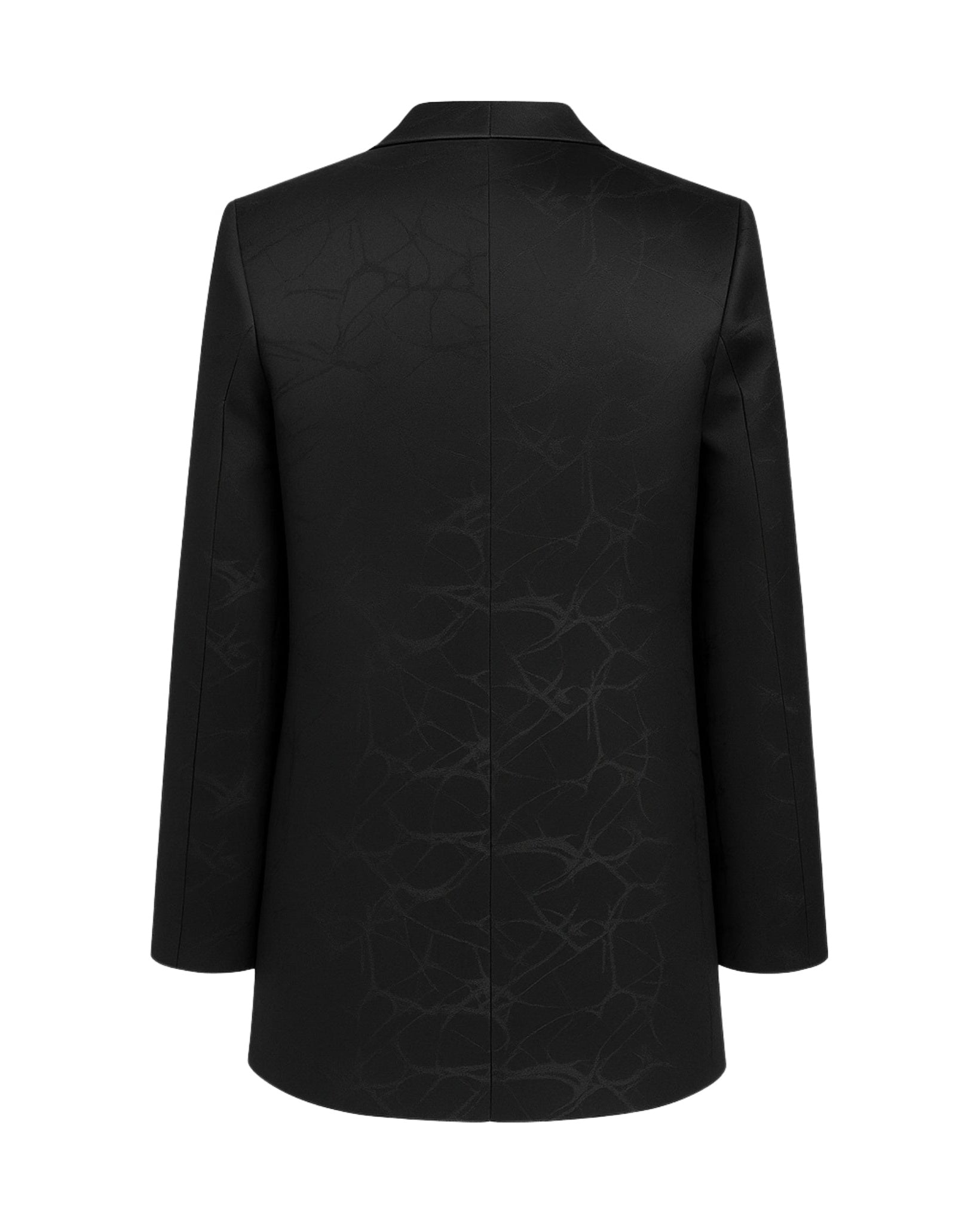Black coat with a subtle pattern on a white background