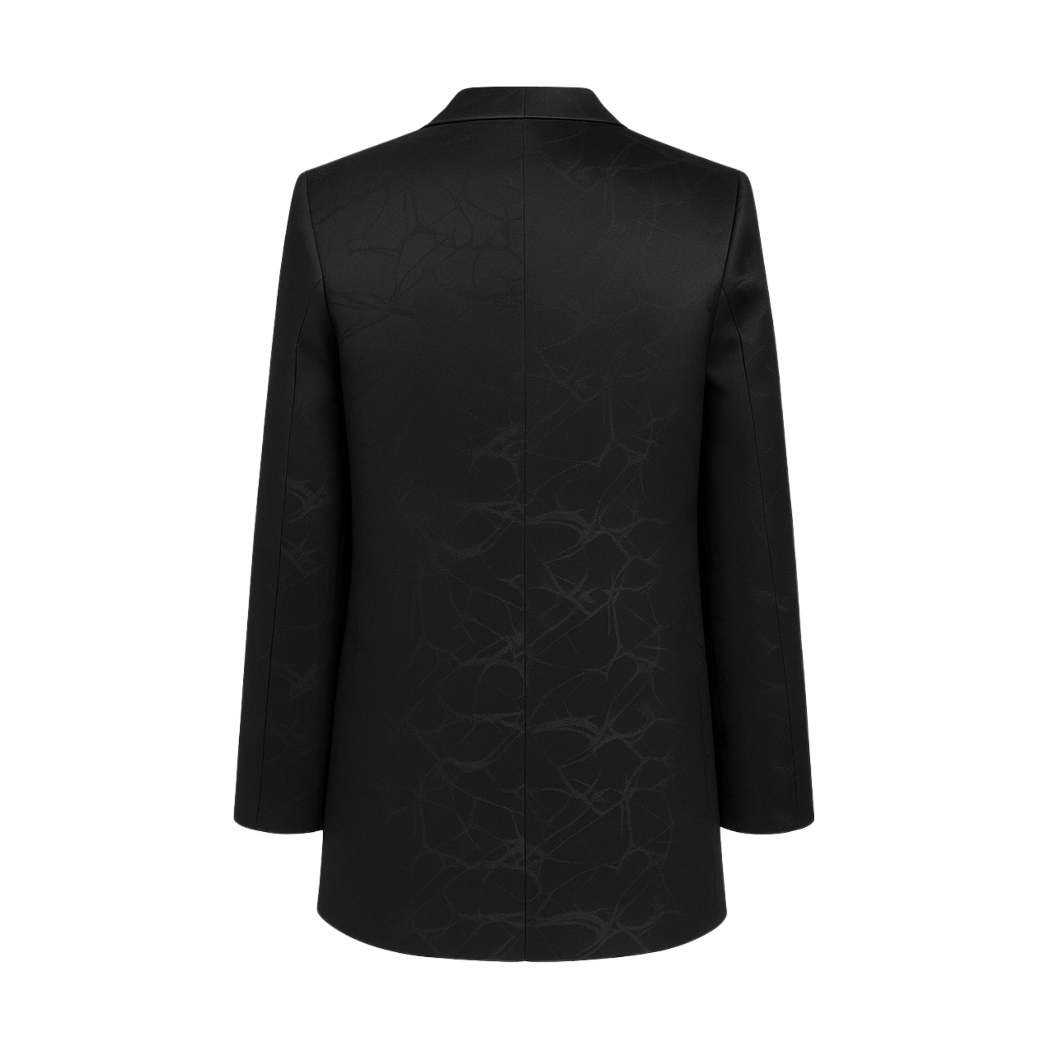 Black coat with a subtle pattern on a white background