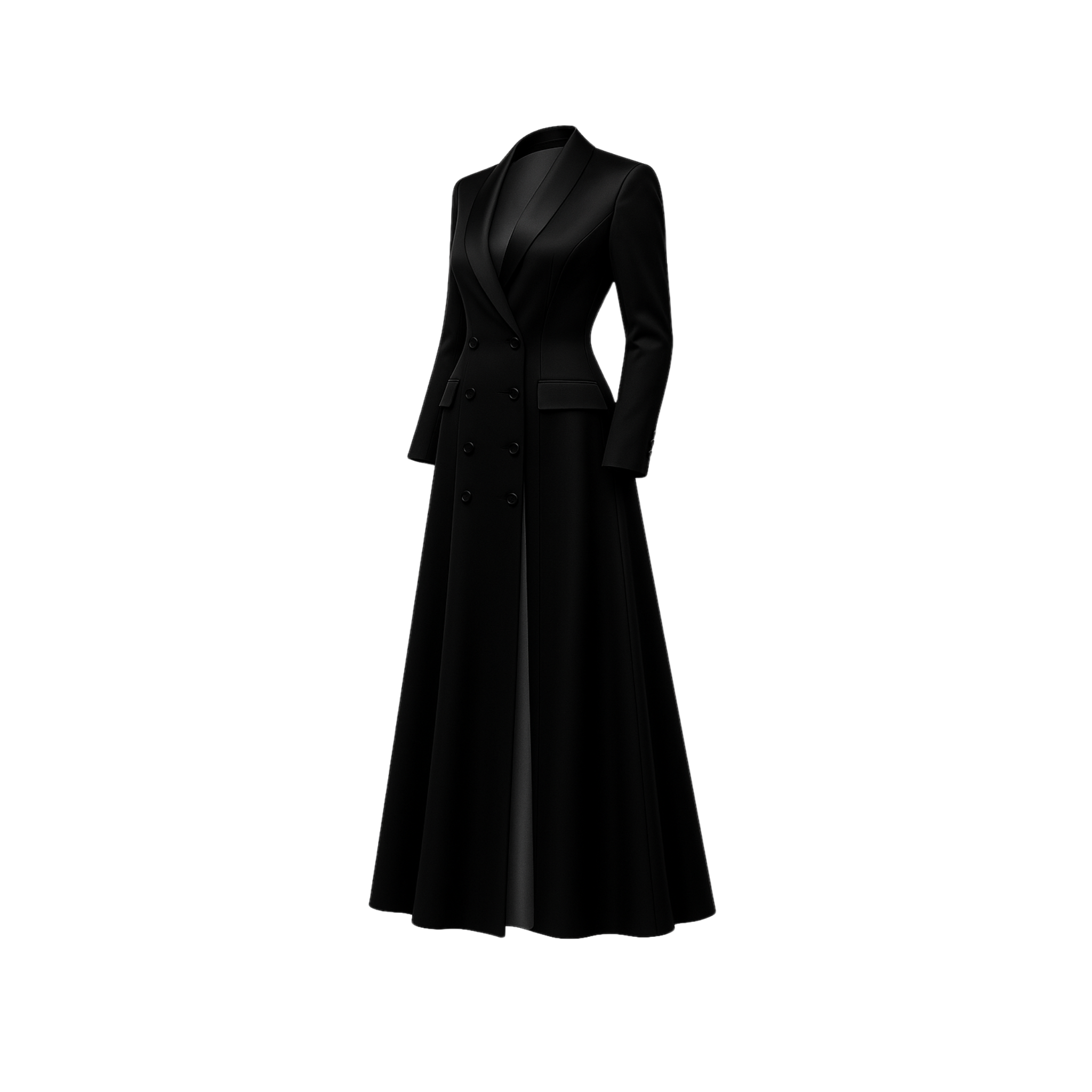 Black Satin Blazer Dress Formal Double Breasted Coat