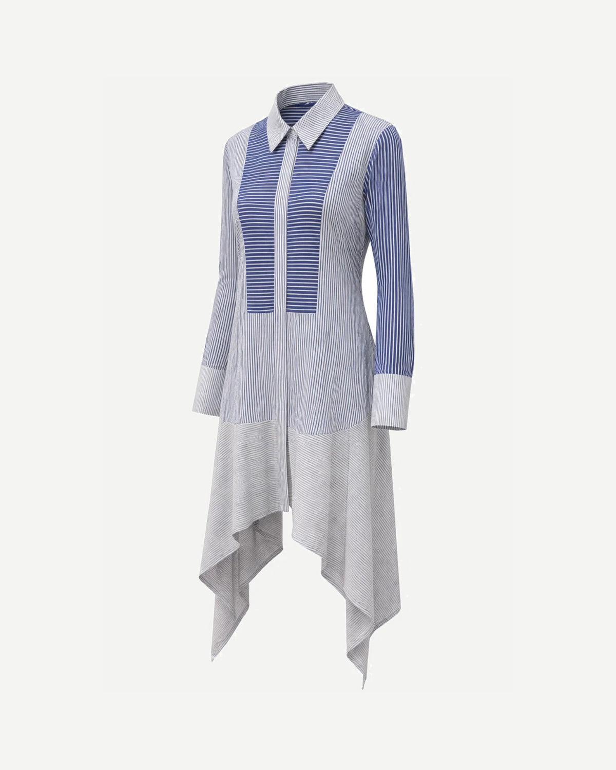 Tailory blue and white mixed stripe shirt dress side view