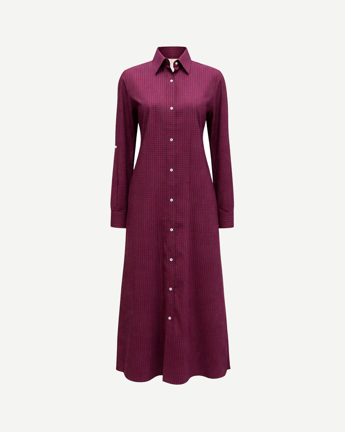 Tailory_Dress_Burgundy_Checked_Shirt_Midi_FrontView