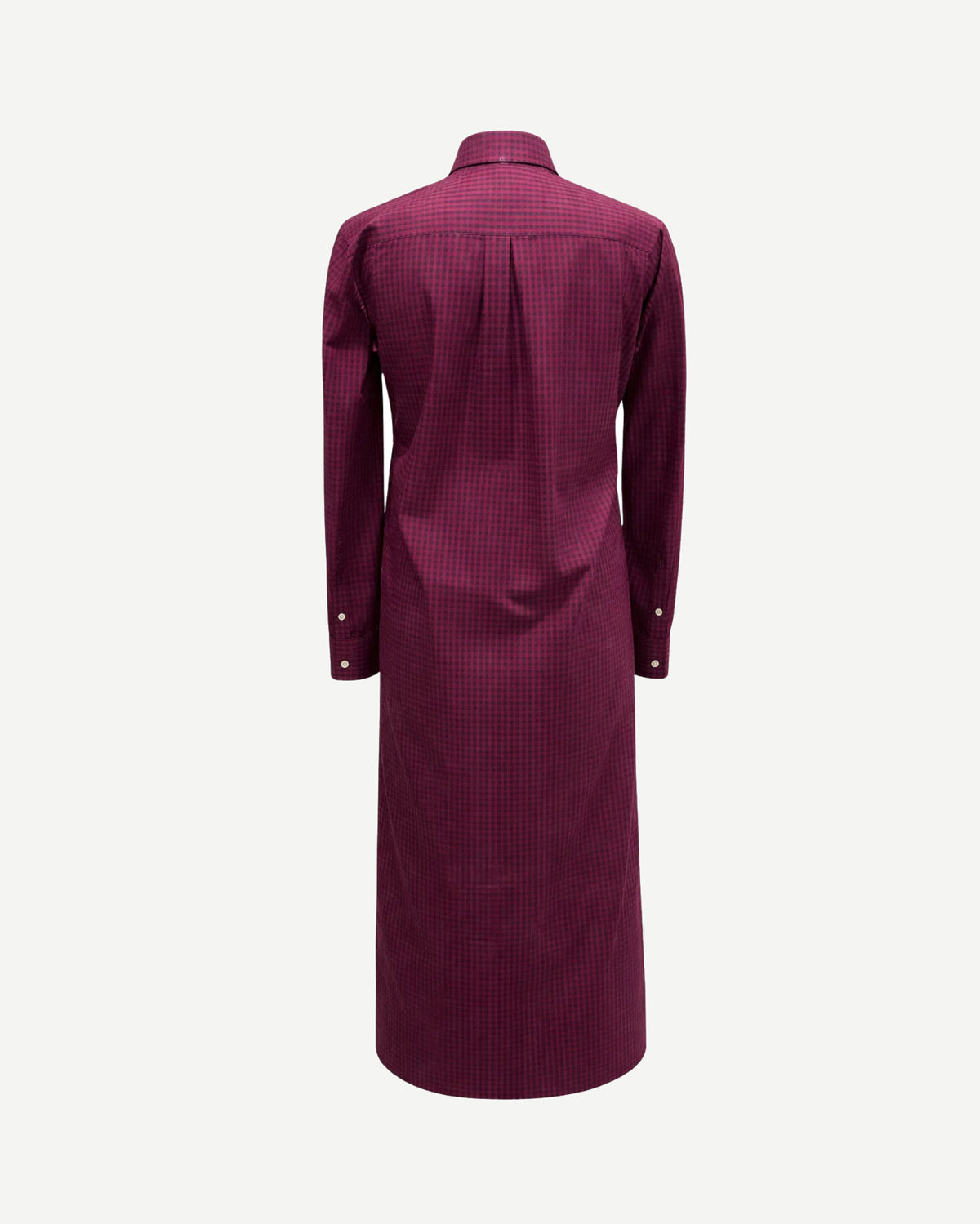 Tailory burgundy checked midi shirt dress back view