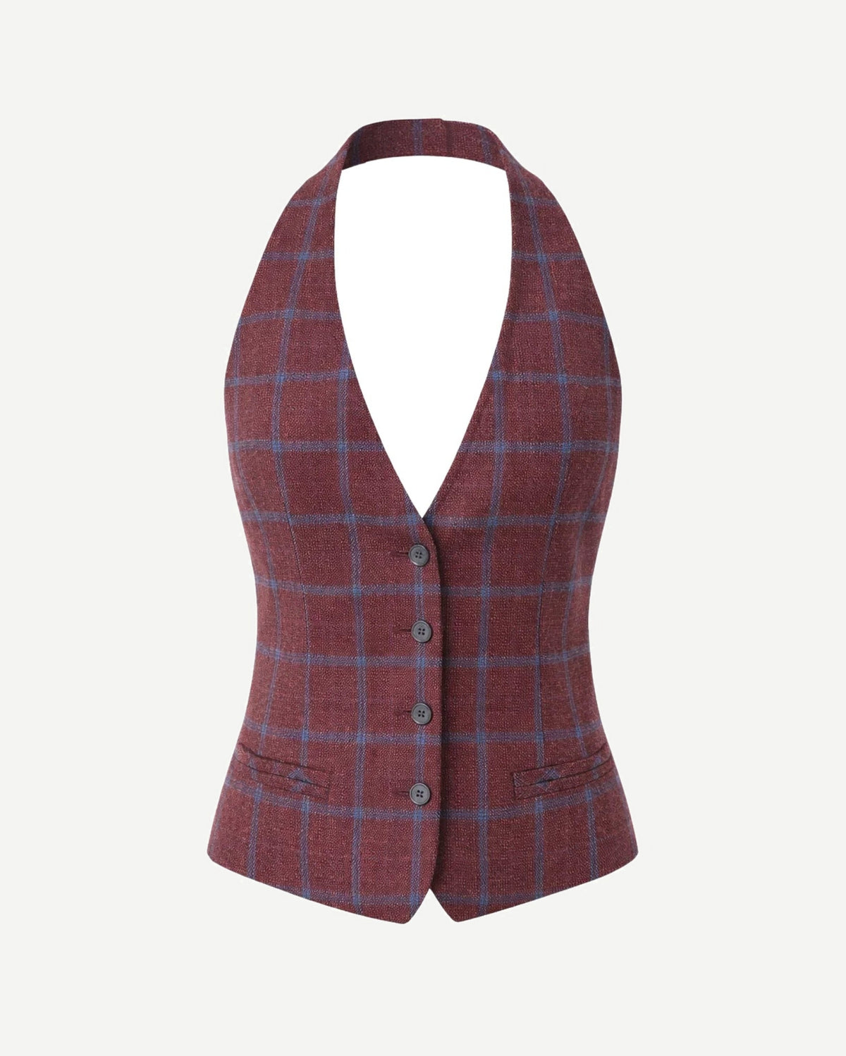 Tailory burgundy plaid halter vest front view