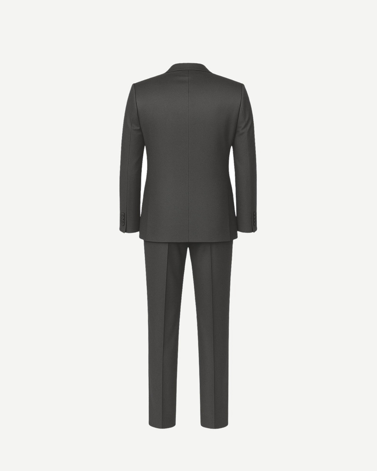 Tailory charcoal gray peak lapel wool tuxedo back view