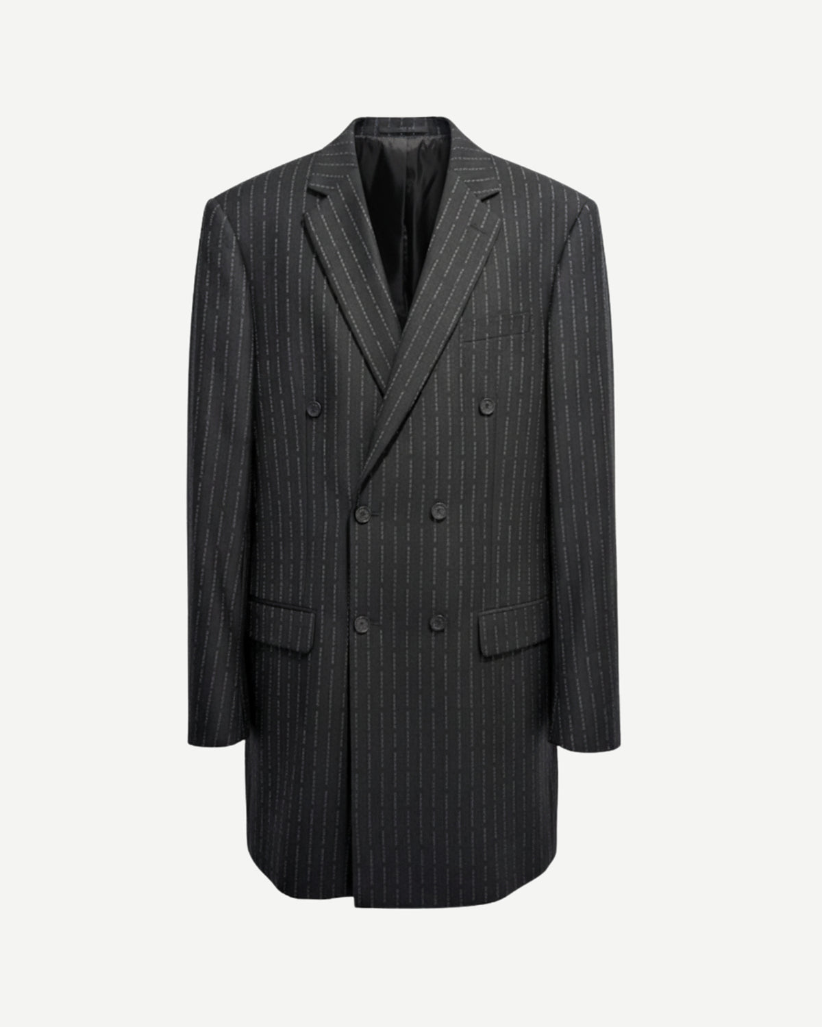 Tailory charcoal pinstripe structured double-breasted jacket front view