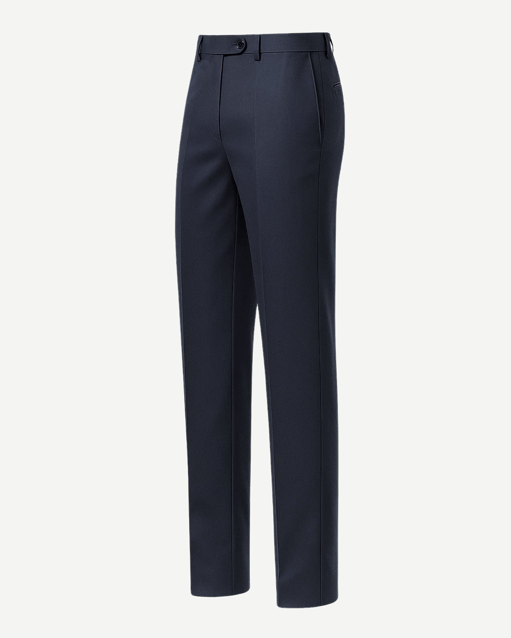 Tailory dark navy flat front wool dress trousers side view