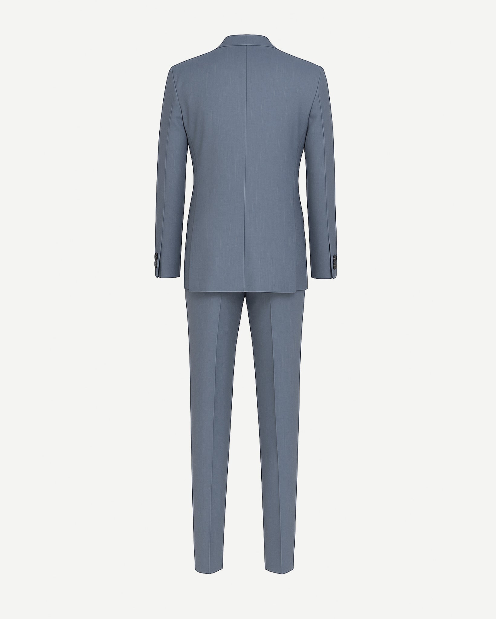 Tailory powder blue double-breasted peak lapel suit back view
