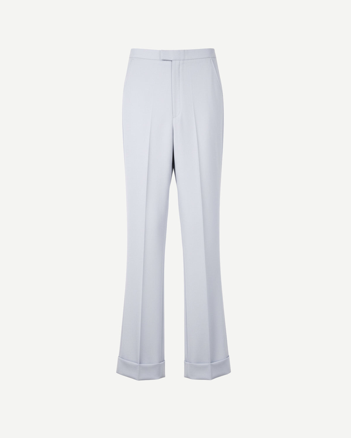 Tailory white fitted flared trousers with front slits front view