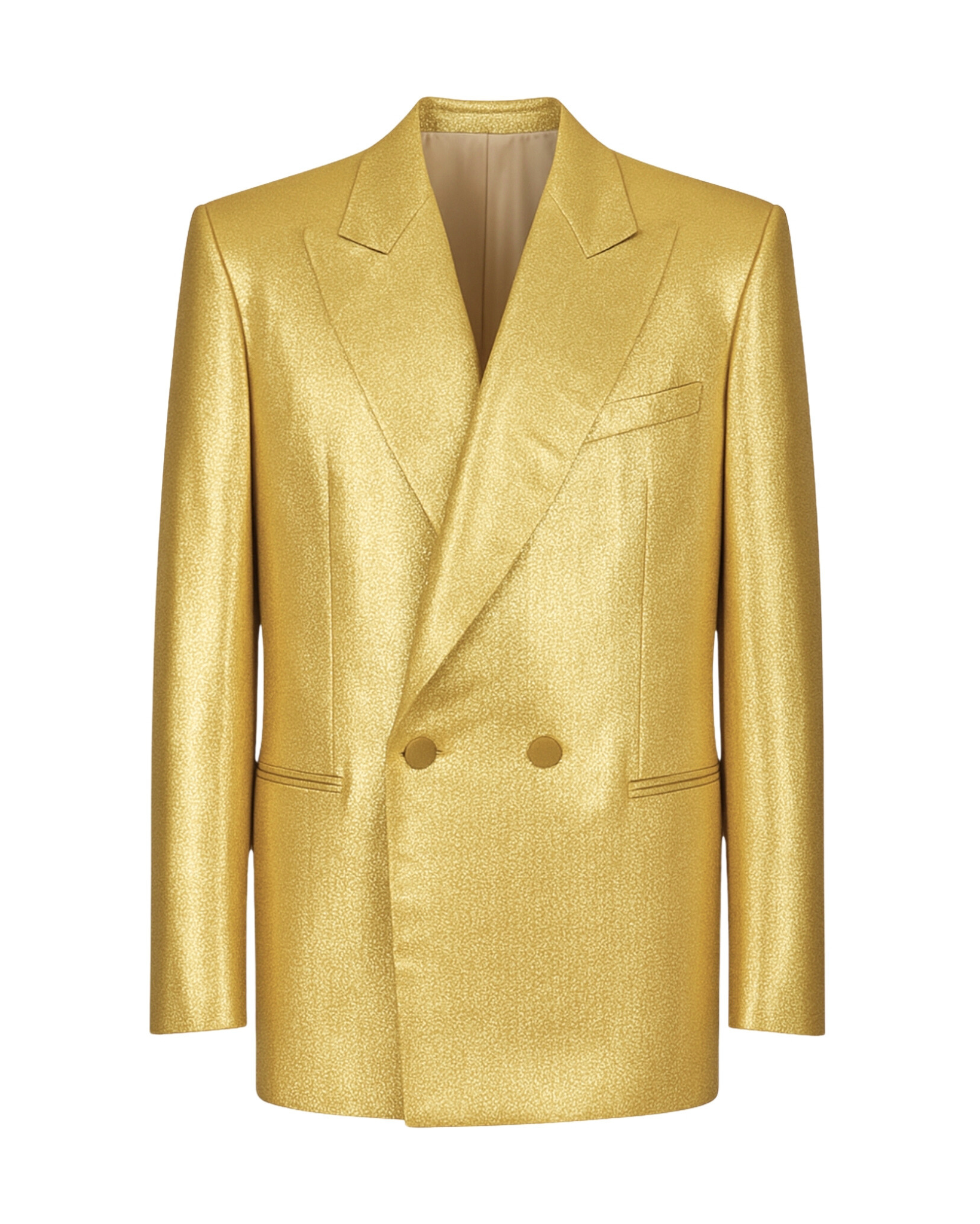 Gold silk lamé tailored jacket front view