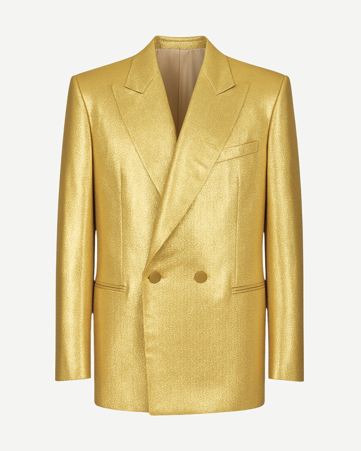 Gold silk lamé tailored jacket front view