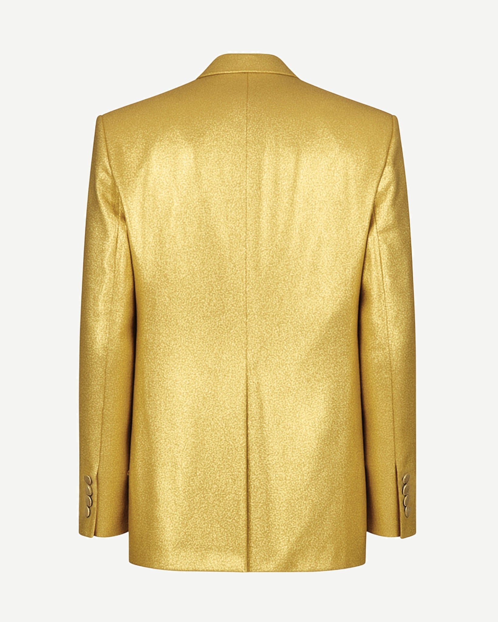 Gold silk lamé tailored jacket back view