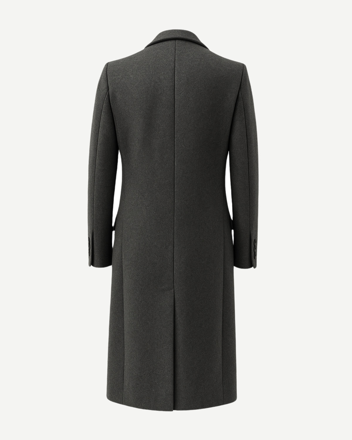 Tailory charcoal gray cashmere–alpaca overcoat back view